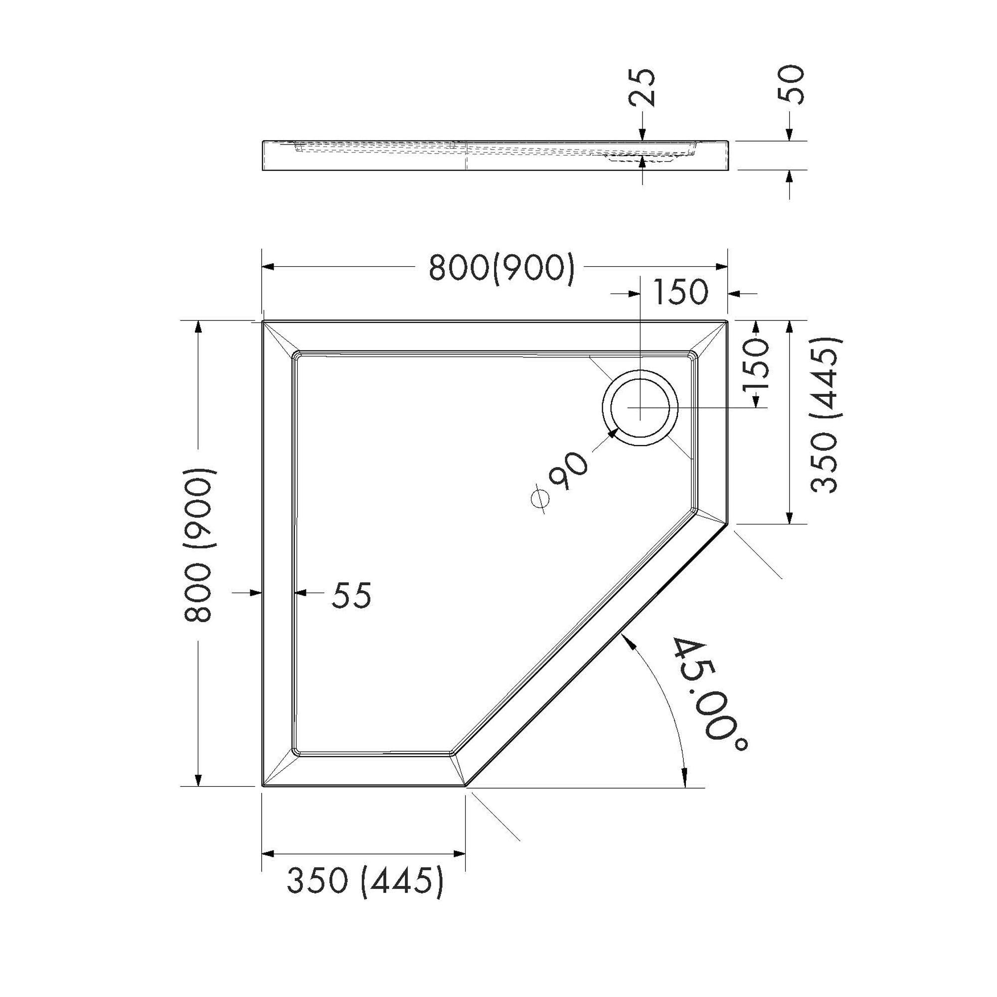 AQUABAD Duschwanne/Duschtasse | Basic Smooth White 90x90cm Fünfeck