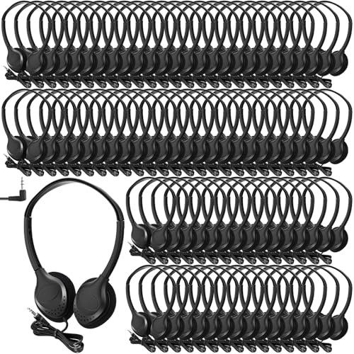 Écouteurs réglables filaires Hoteam lot de 100 casque noir 3.5mm école