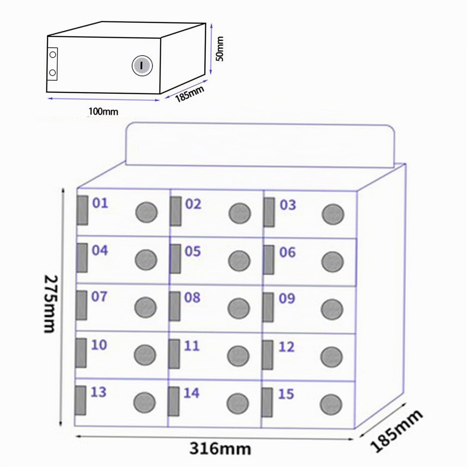 Boîte de Casiers pour Téléphone avec Serrures et Clés - Armoire de Rangement Murale en Acrylique, 15 Compartiments