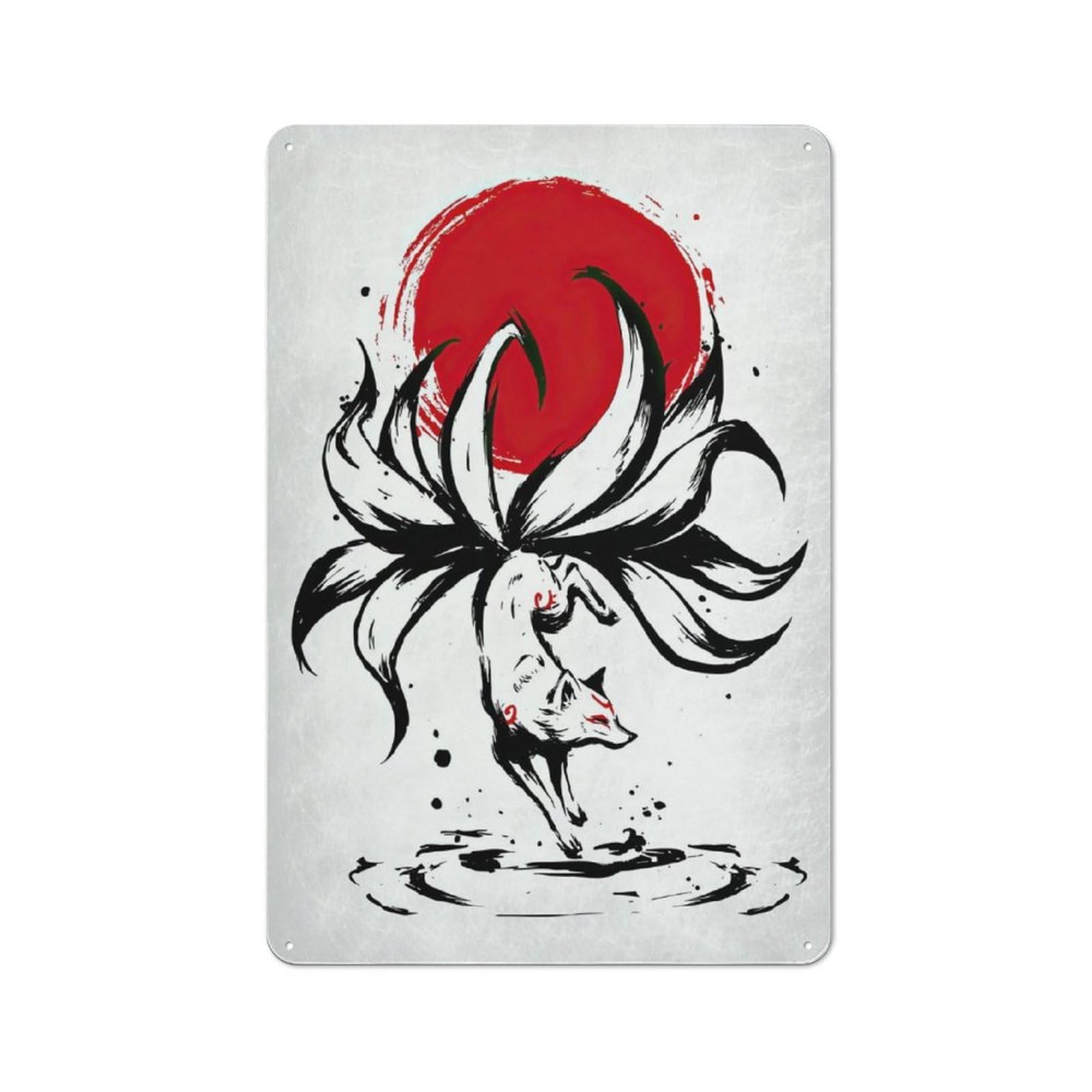 Junmoney Kitsune Nine Tailed Fox Vintage Metal Sign 30X20cm For Pub Or Café, For Collectors Of Vintage Metal Wall Decor