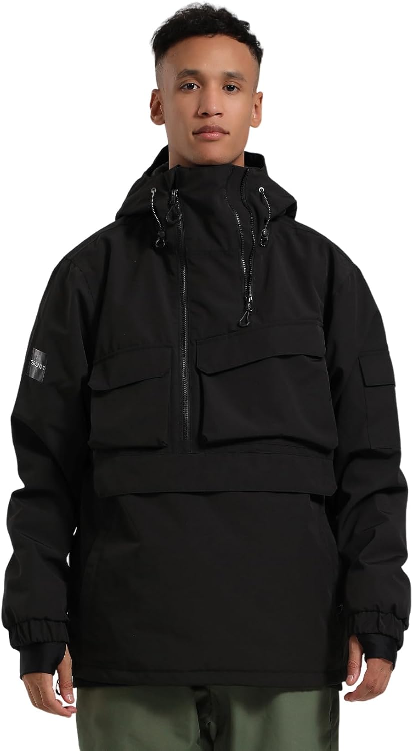 GSOU SNOW Men Snowboard Jacket Ski Coat Snow Pullover Hooded Winter Outdoor Sports Waterproof Windproof