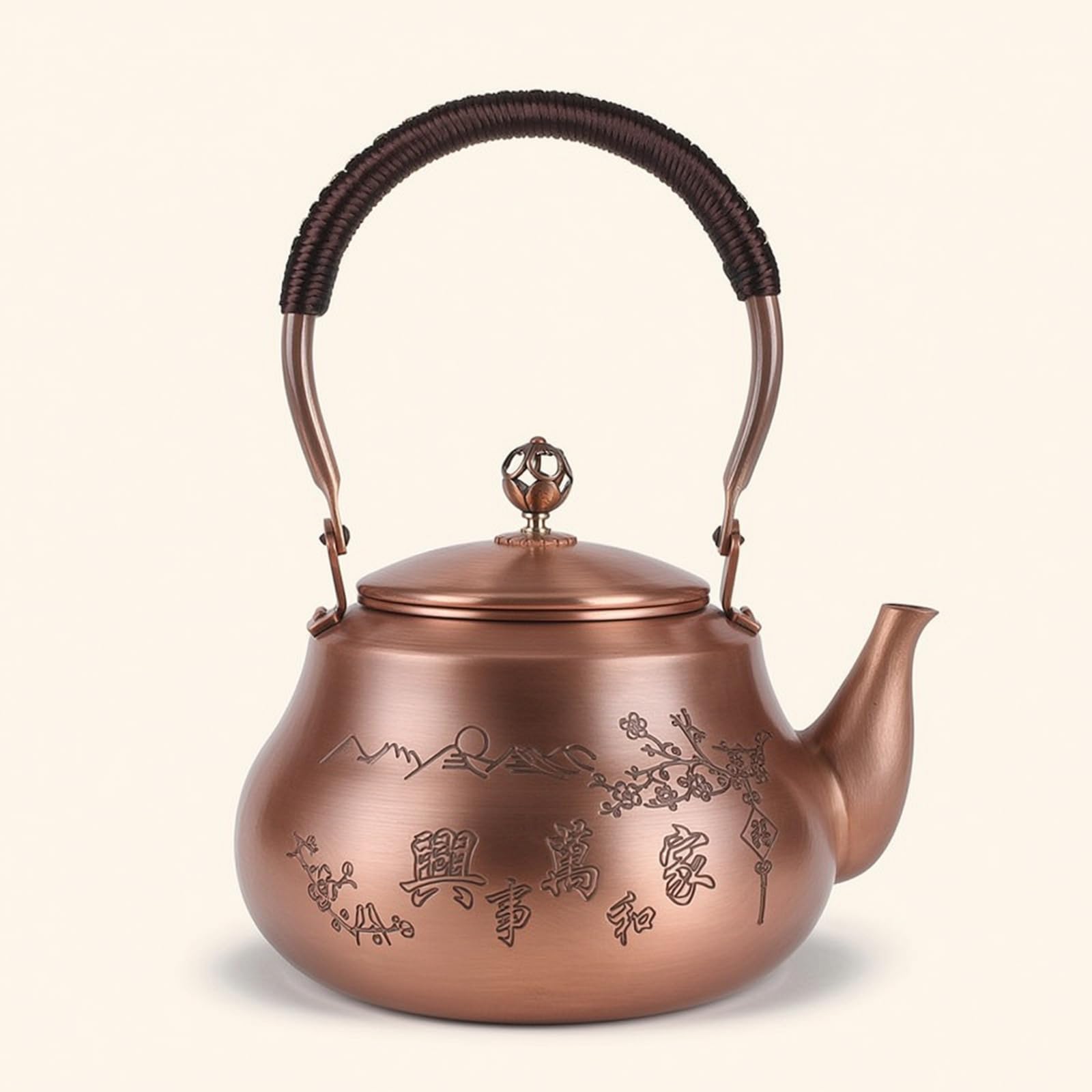 Qianly Tetera Cobre Vintage Tetera Martillada sin Fugas Vajilla para Aficionados Al Té, Cocina, Estilo Chino, Cobre Martillado, Gran Capacidad, Retro, Saludable, Patrón De Caballo