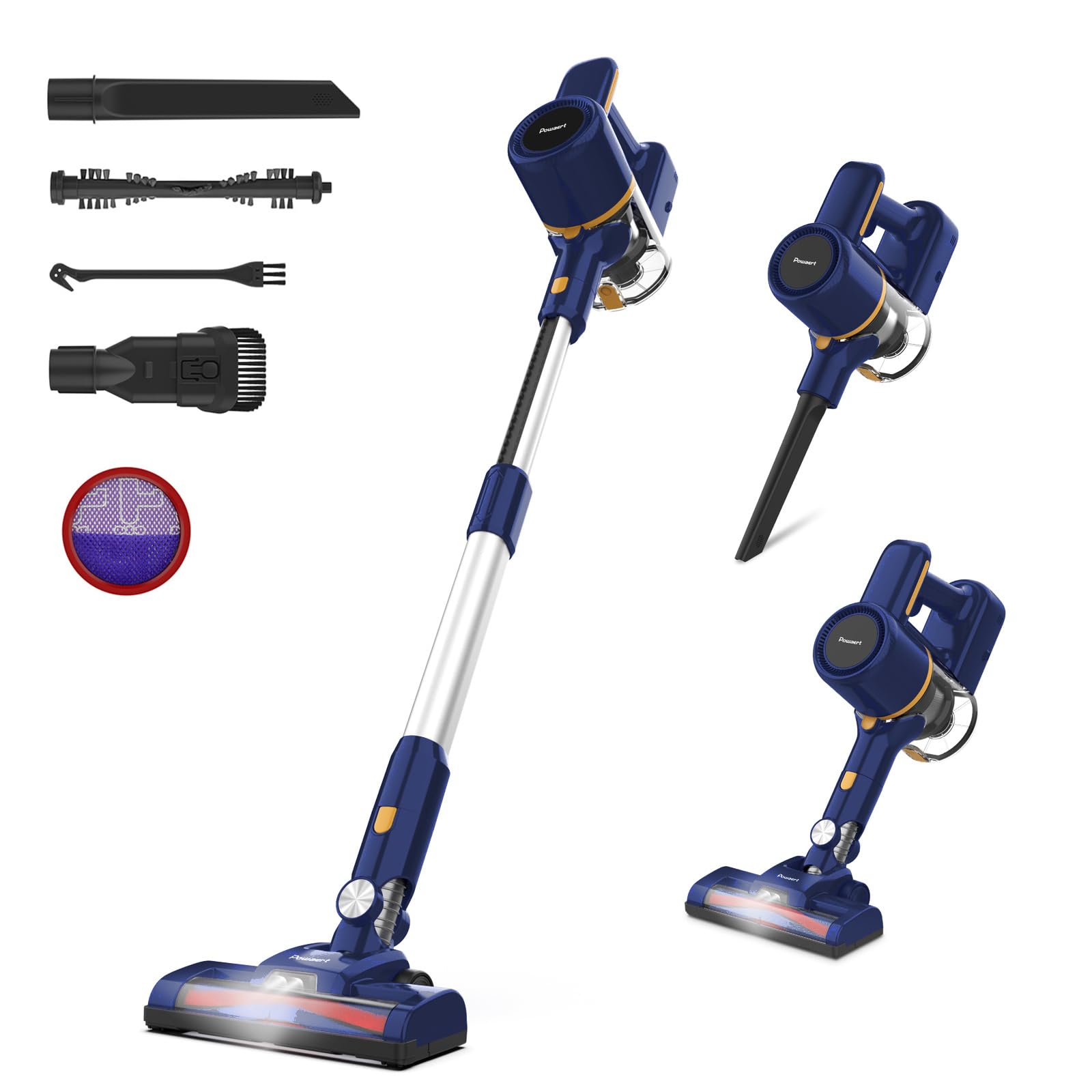 Powaert Cordless Vacuum Cleaner, 6-in-1 Multifunction Cordless Vacuum, 210W Powerful Vacuum Cleaner, 6 Cell 2200mAh Stick Vacuum Cordless Rechargeable for Home (Indigo)