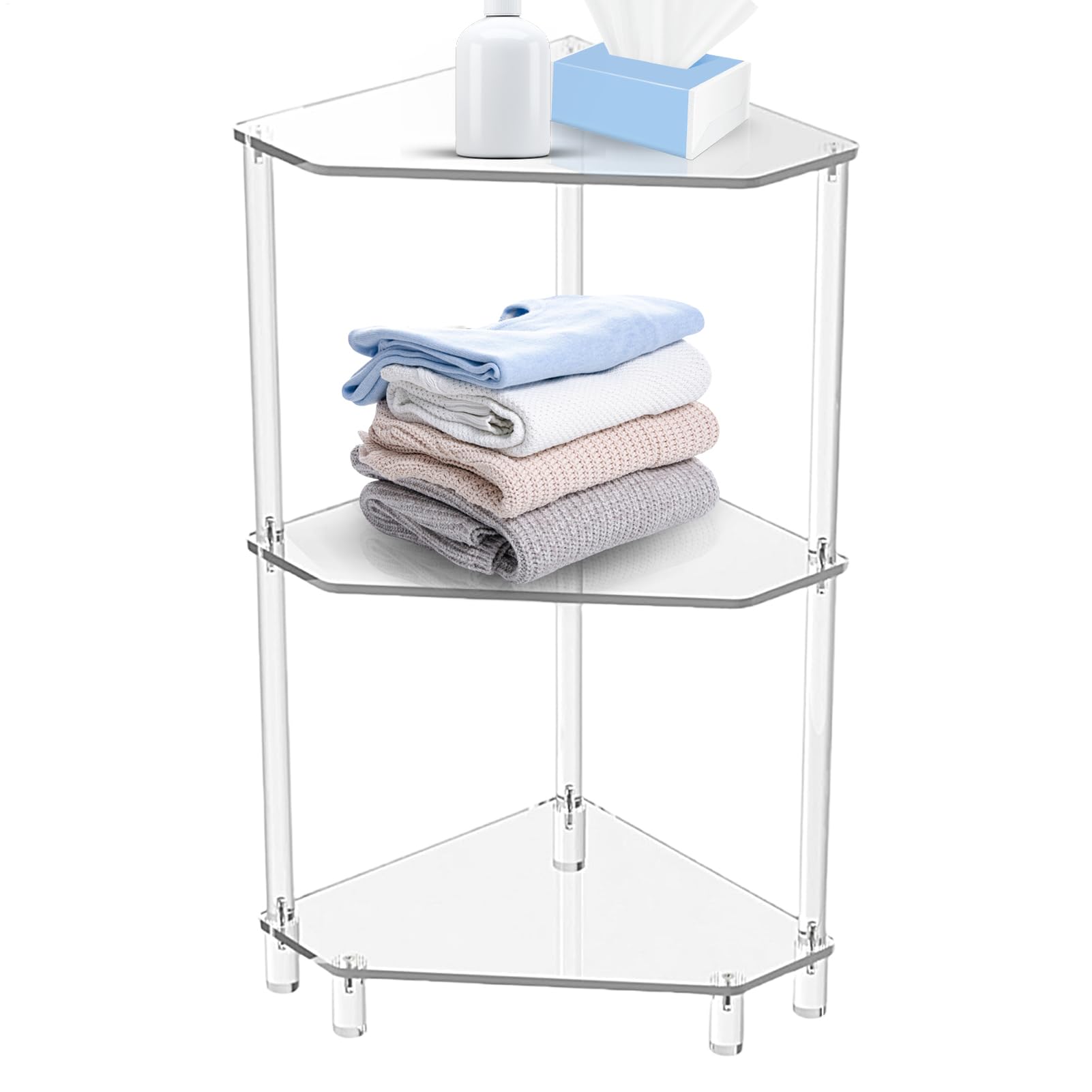 Generisch Acrylic Table, Shower Shelf, 3-Tier Triangle Design Optimizes | Vertical Organization, Resilient Fabrication Ensures Effortless Cleaning, Bath Organizer for Chic Interior Settings