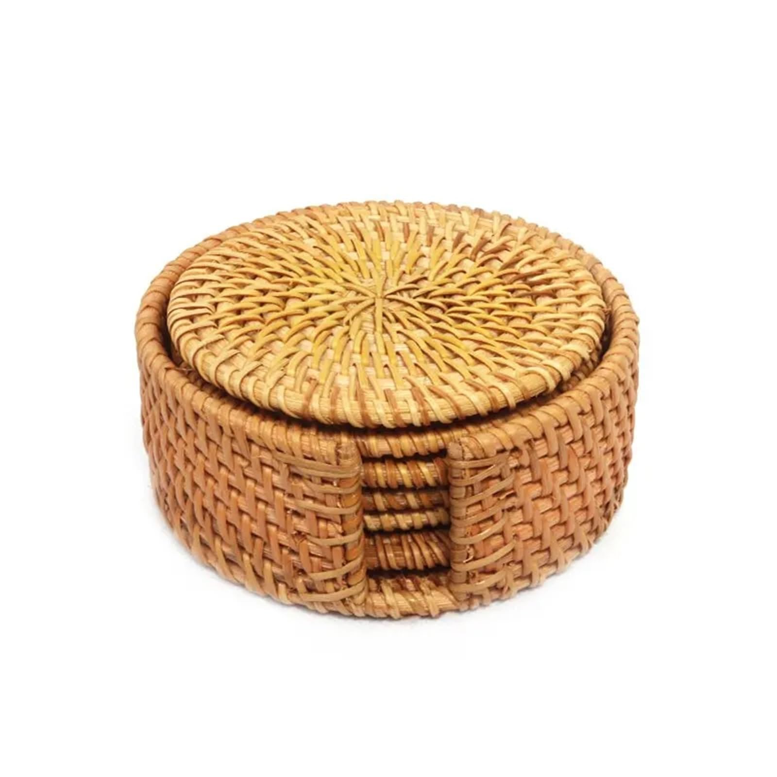 6Pcs Tableware Insulation Pad Round Placemat Dish Mat Rattan Weave Cup Diameter 8Cm For Table