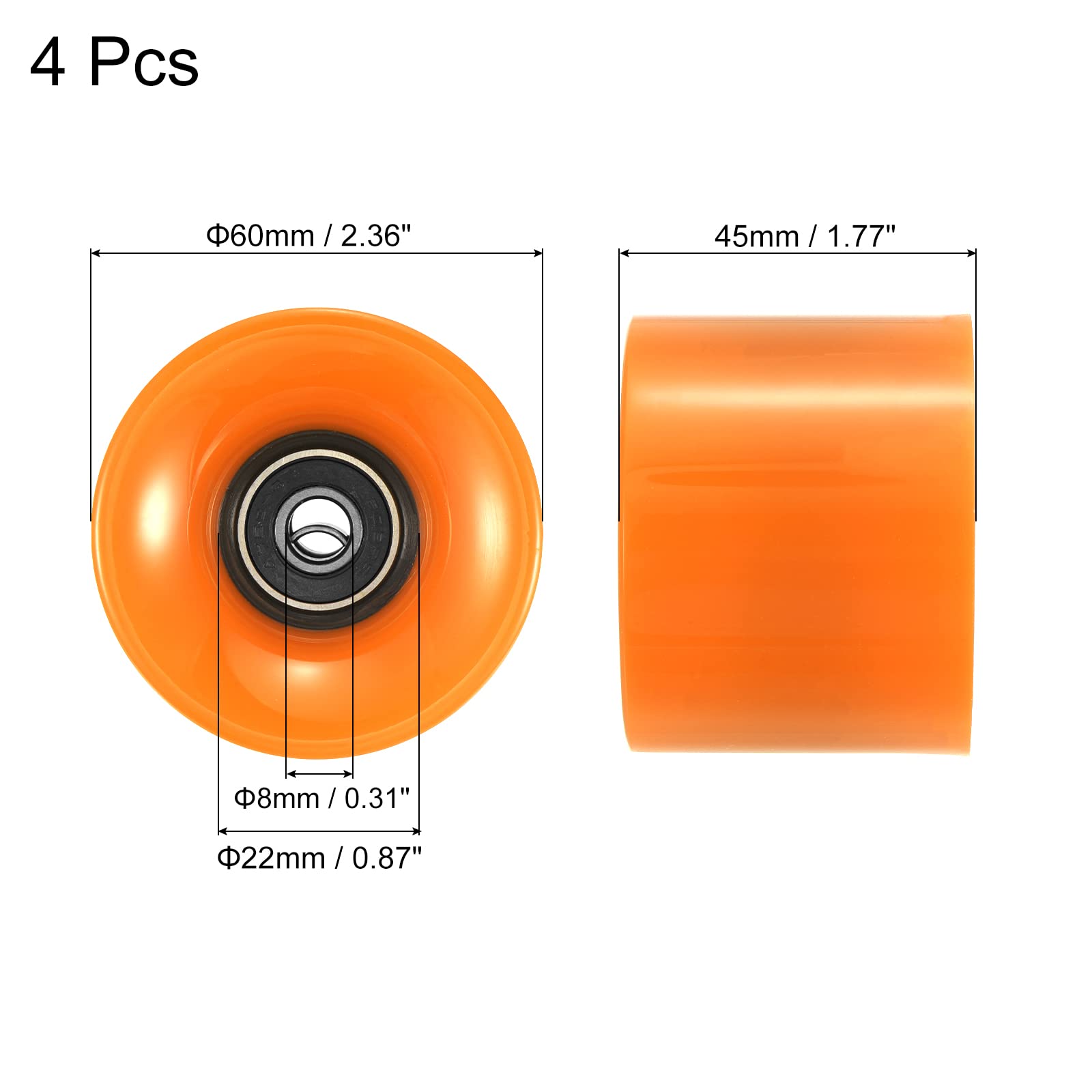 PATIKIL 60mm Longboard Ruedas con Rodamientos ABEC-9, 4 Paquetes Calle Ruedas para Patinetas Crucero Rueda Repuesto 80A, Naranja Negro