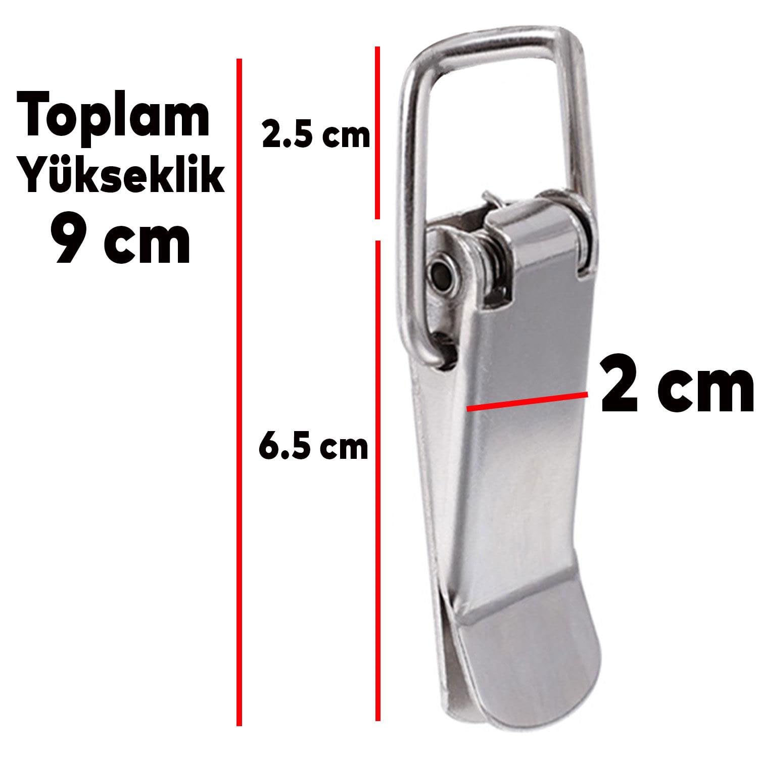 Gergi Mandalı Çelik Sandık Kaput Kilidi Klipsi Asmalı 9 cm Parlak Krom 2 ADET