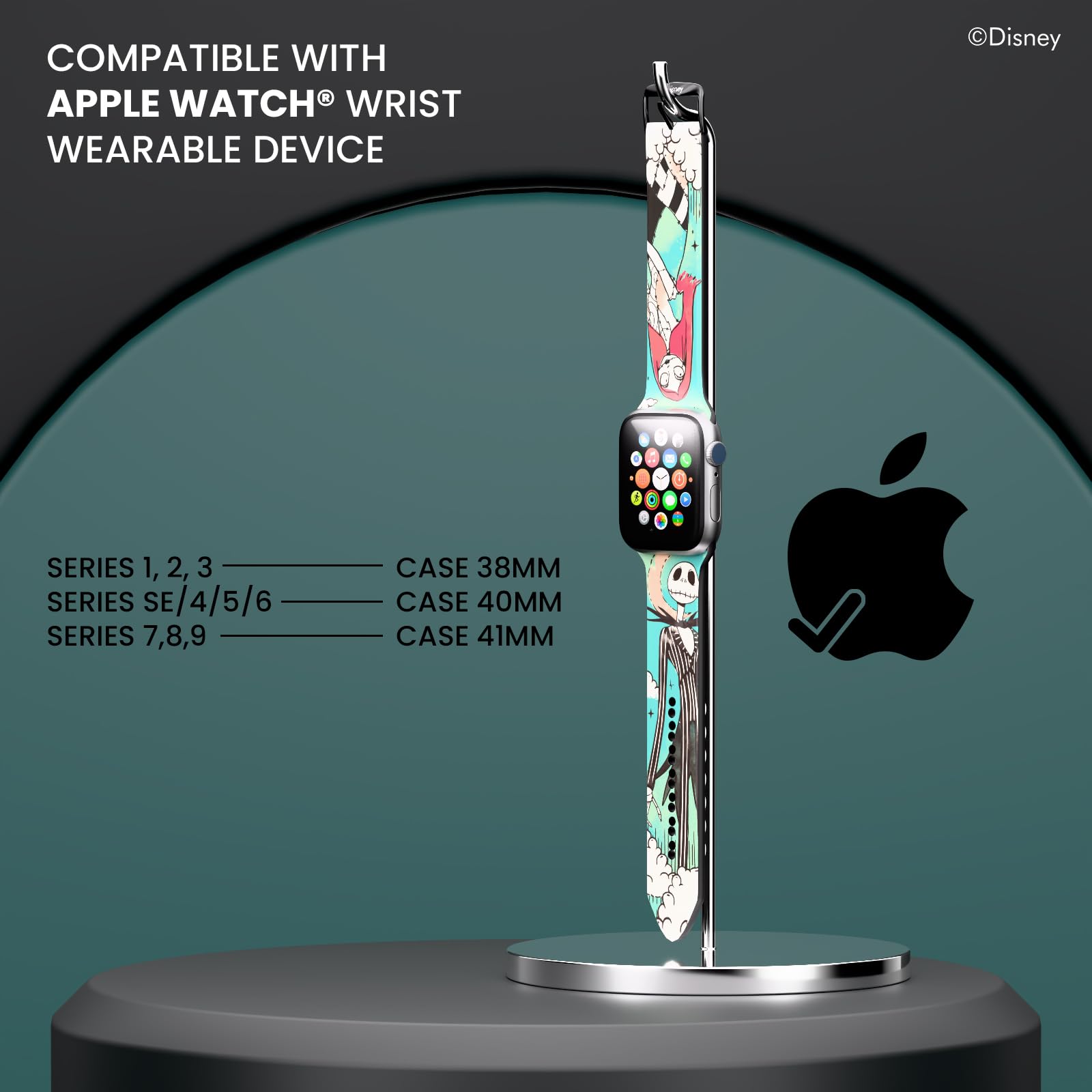 Disney Tim Burton’s The Nightmare Before Christmas Wristband For Apple Watch Band Series 9/8/7/6/5/4/3/2/1/SE 38MM, 40MM, 41MM | Jack Skellington Gifts for Women and Men