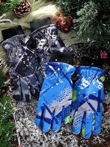 Image of Honoson 2 Pairs Kids Snow Gloves, Winter Waterproof | for Outdoor Snowboard Sledding, Warm Fleece Lining, Windproof, Adjustable Wrist Strap, Youth Cold Weather Ski Glove