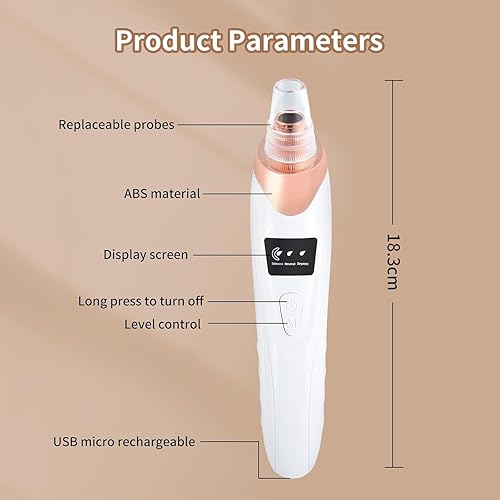 Miniatura 6 de Aspiradora de poros para eliminar puntos negros, kit mejorado de succión facial, 3 modos de potencia de succión con 5 cabezales de succión con modo
