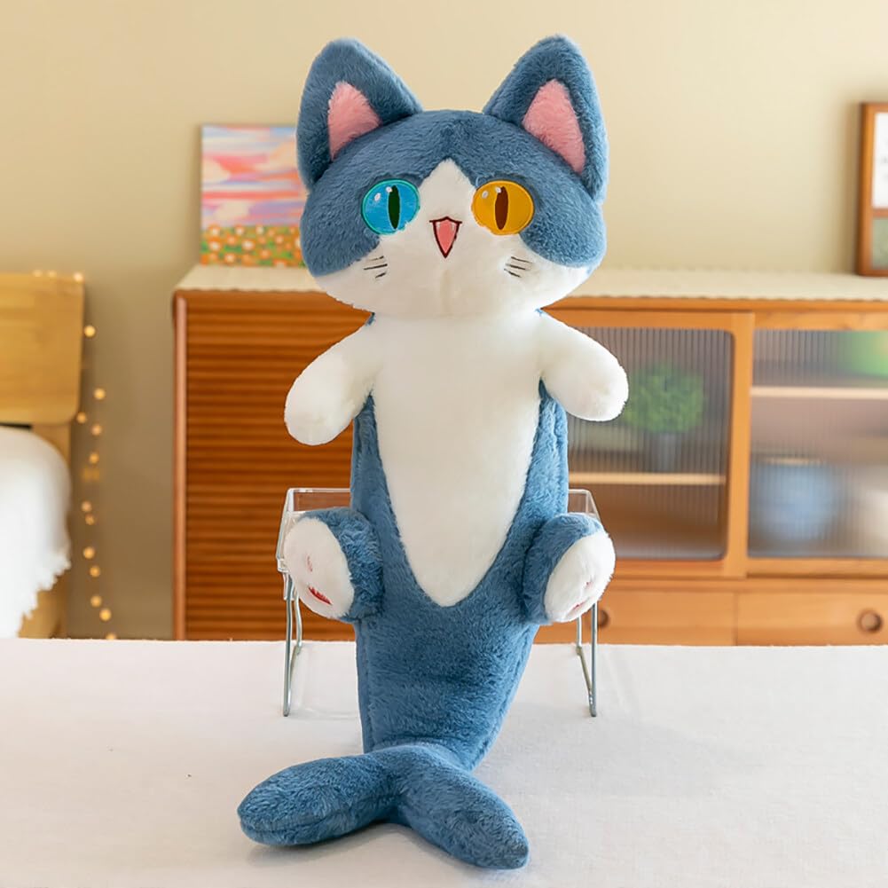 Uposao Hermosa muñeca de gato de tiburón de felpa, linda caricatura, almohada de gatito de tiburón de peluche suave, almohada alargada para dormir, juguetes para muñecas, regalo para la familia