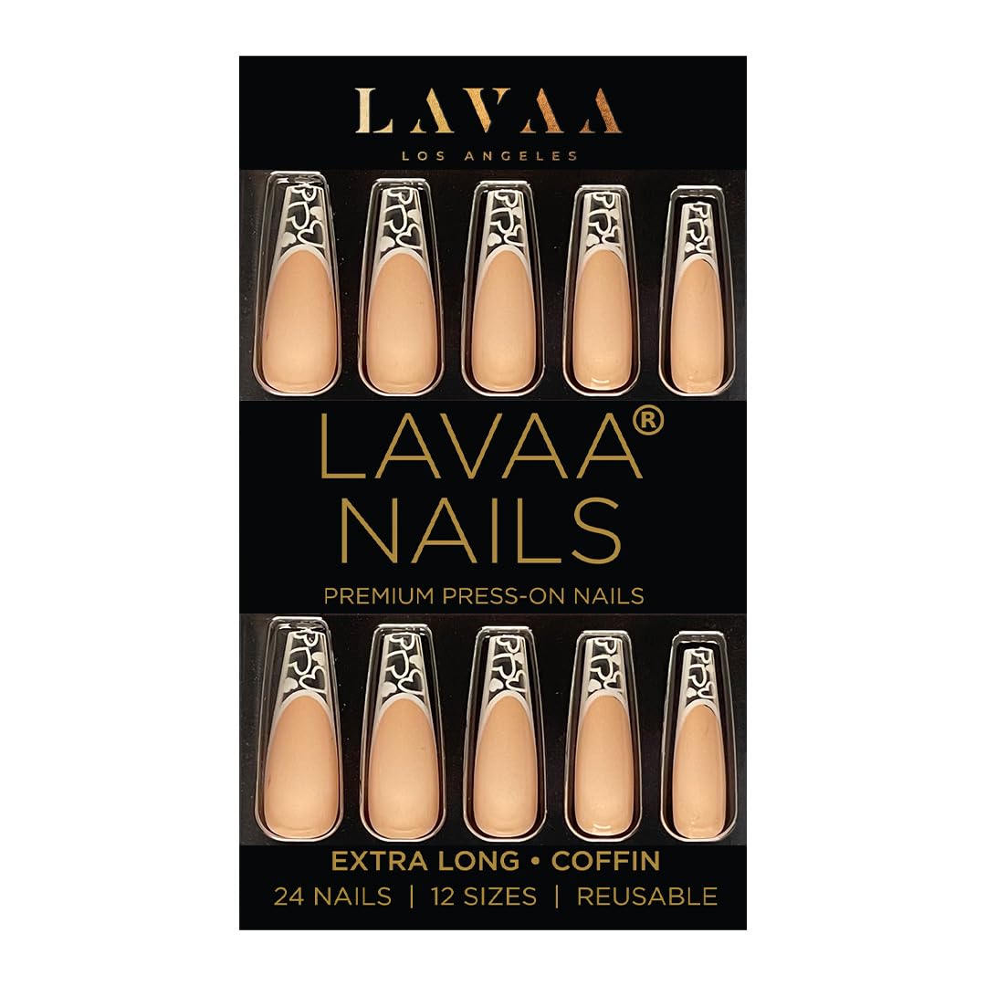 FRENCH SILHOUETTE Press-On Nails by Lavaa Beauty | Extra-Long Coffin | French Tip Design