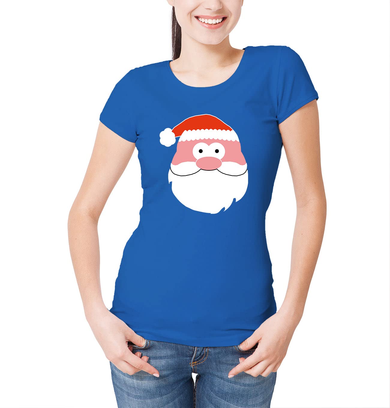 Reality Glitch Women's Royal Blue Santa Face T-Shirt