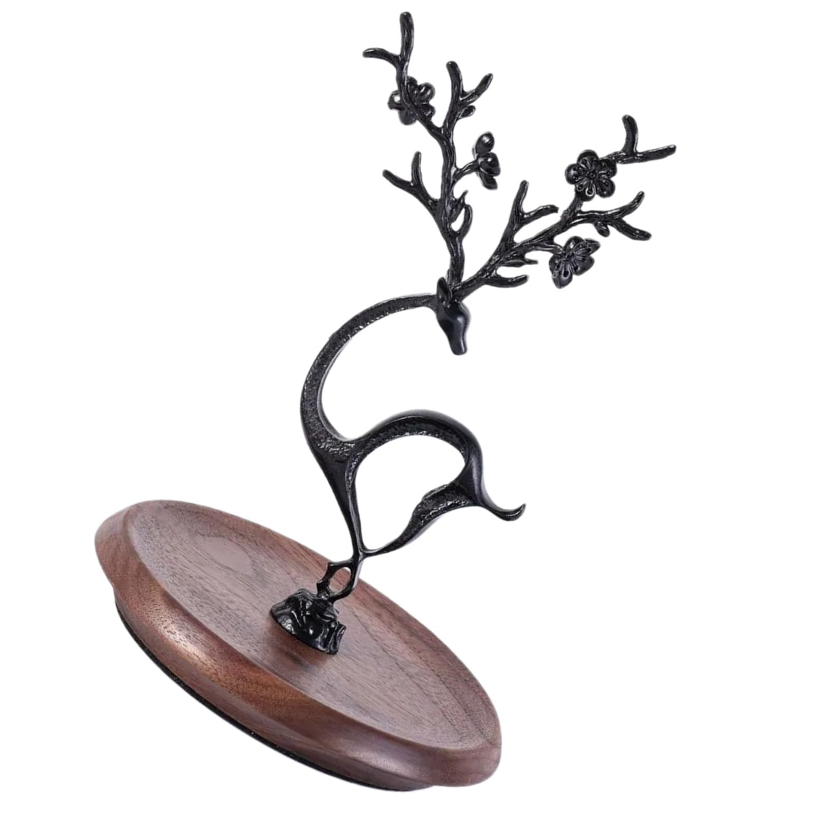 Elnwnnkc Metal Deer Jewelry Holder with Wood Base Bracelets Earrings Necklaces Organiser Desktop Accessories Display Shelf Jewelry Holder