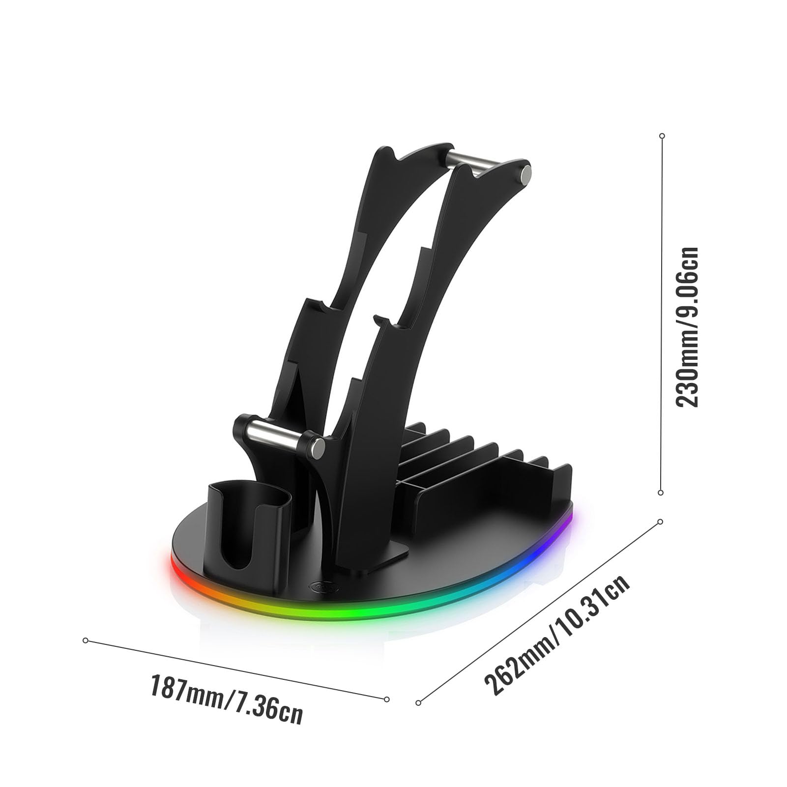 XUMIUZIY Supporto per Controller da Tavolo 4 in 1, Support per Controller & Cuffie con Luci RGB, Supporto per Cuffie/Gamepad/Telecomando/Disco da Tavolo per PS 5/PS 4/X Box X|S (Black)