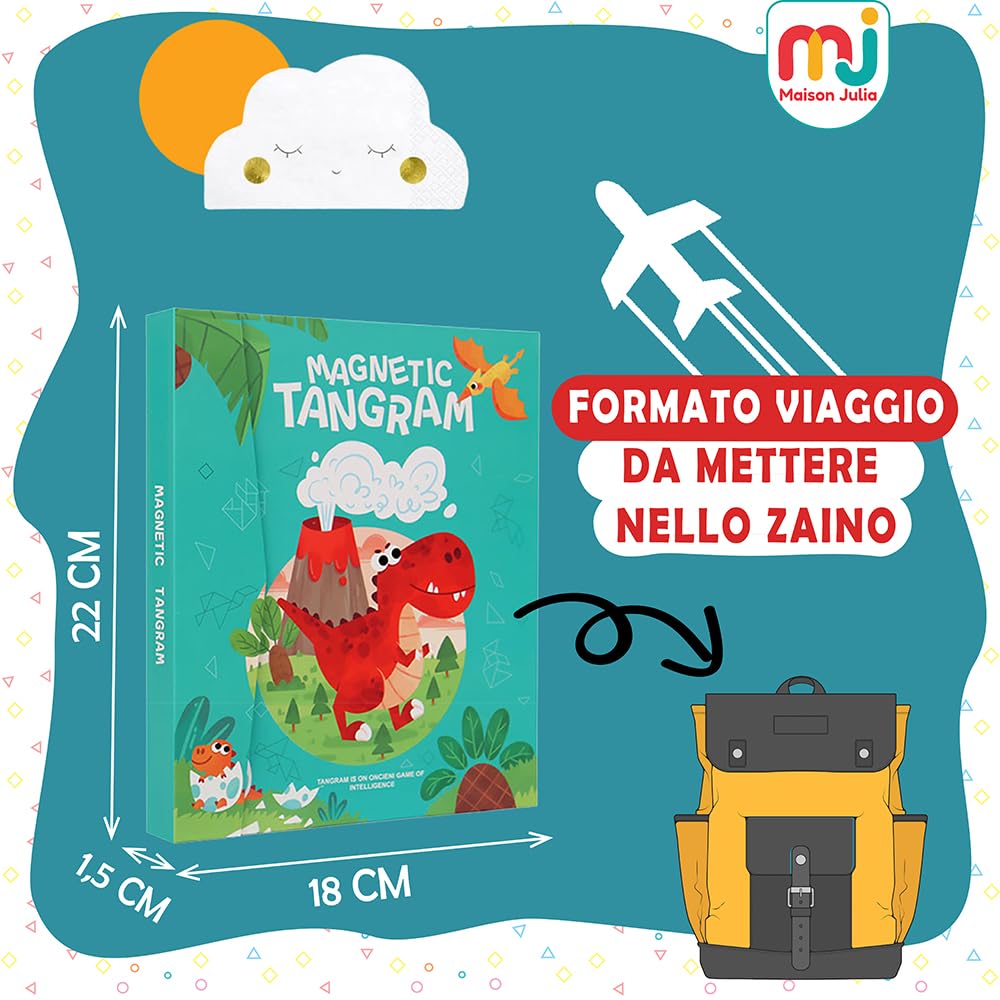 Tangram Bambini Magnetico - Gioco Educativo Montessori da 3 Anni - Puzzle Smart da Viaggio - Attività Calma Treno Aeroplano e Auto - Rompicapo - Regalo Natale Compleanno