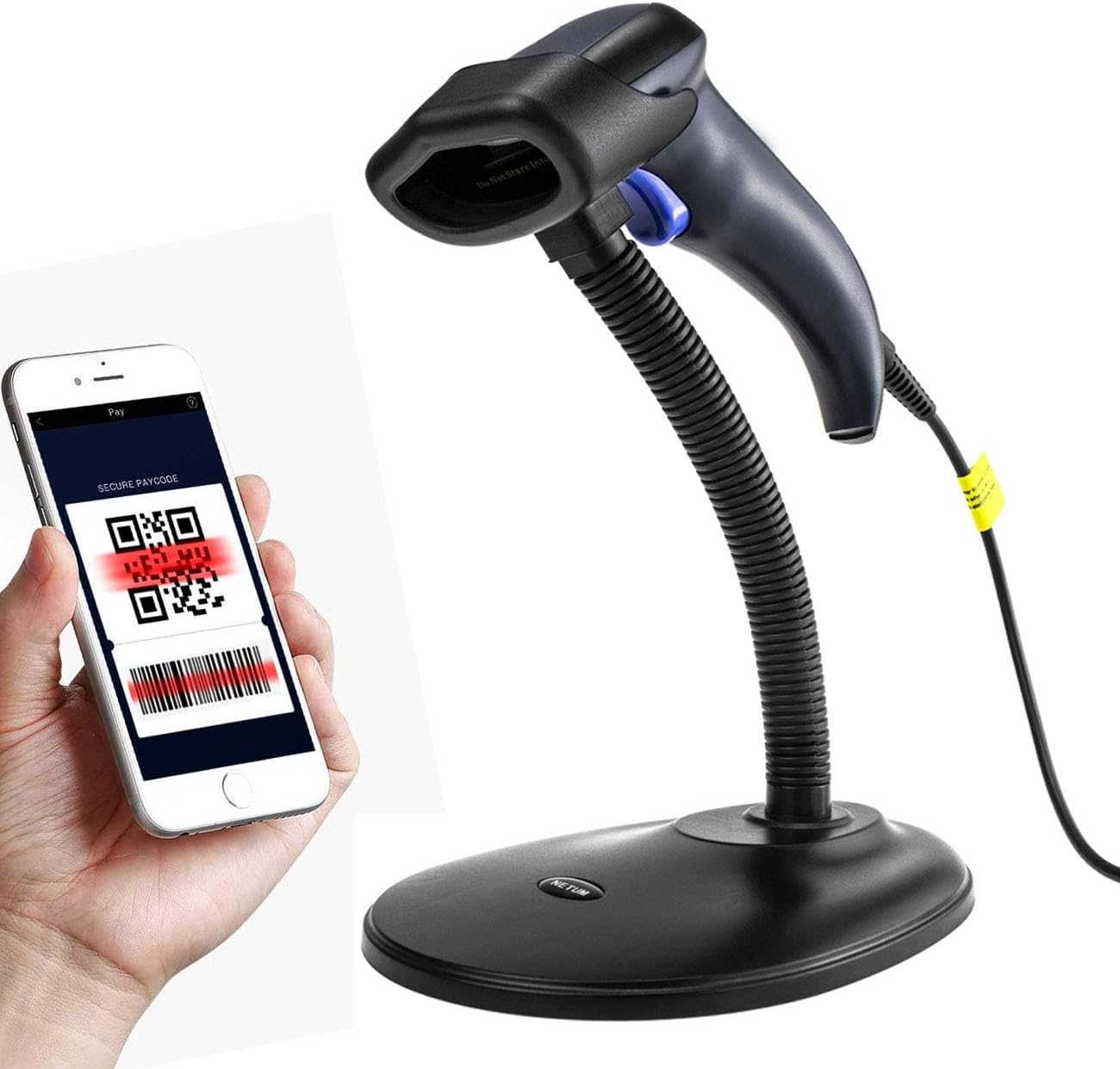 NETUM Ручной сканер 2D-штрихкодов и QR-кодов с USB-подключением, проводной сканер для считывания штрихкодов, QR-кодов и PDF417, матрица данных для мобильных платежей, сканер экрана компьютера с подставкой W9S