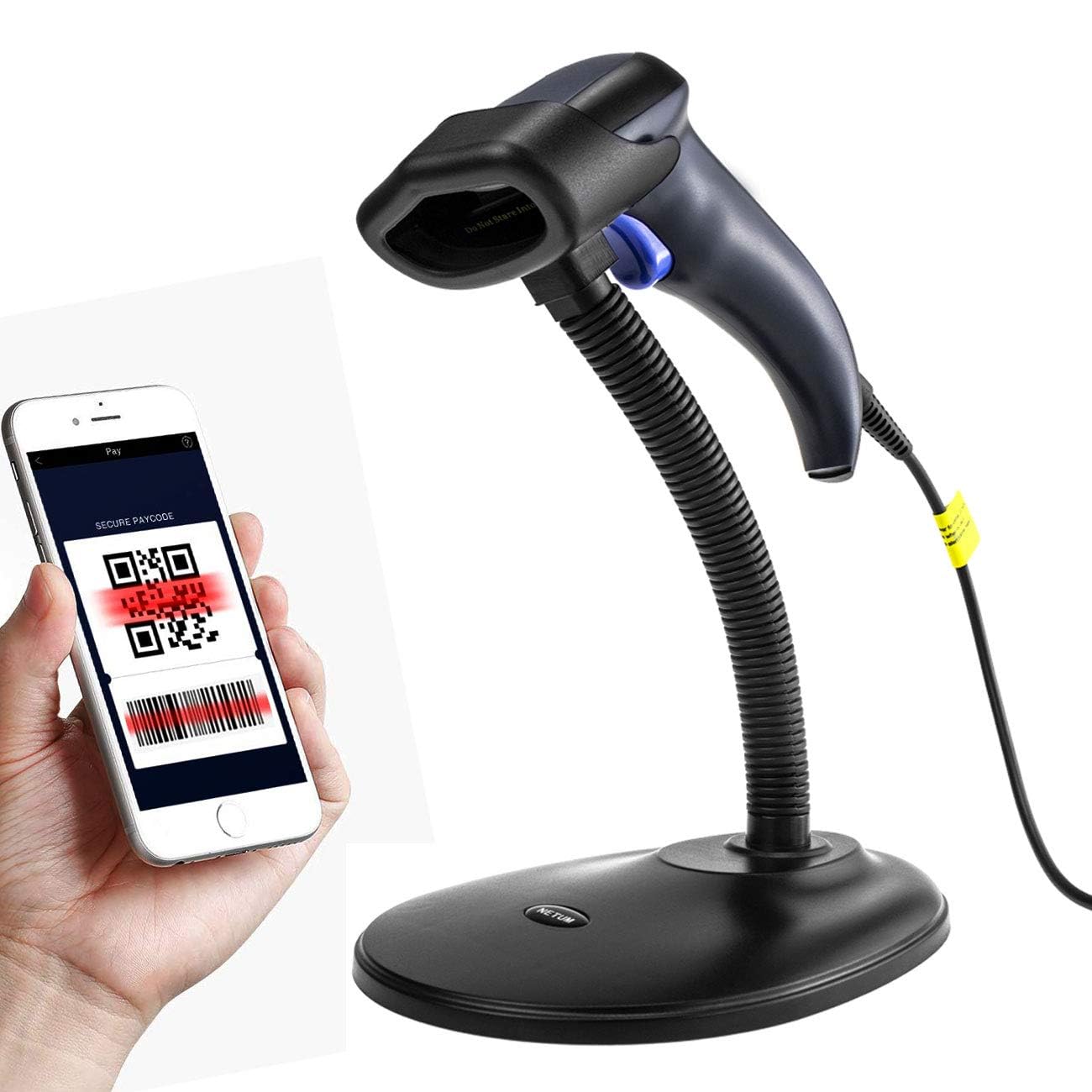 NETUM Lettore per codici a barre con supporto - 2D, QR, PDF417, lettore automatico e omnidirezionale, con cavo USB NT-W9