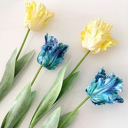 Miniatura 5 de 6 piezas de tulipanes de loro 3D coloridos, flores artificiales, tulipanes falsos de tacto real, tallo largo, ramo de tulipanes falsos para