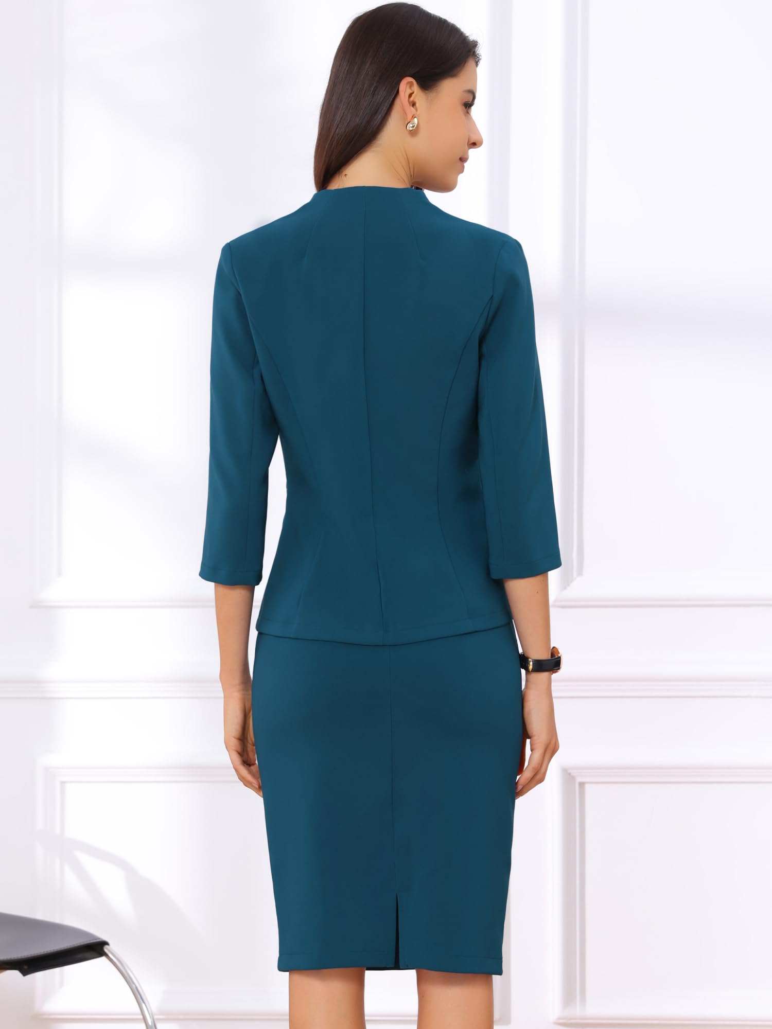 Allegra K Donna Set Gonna da Lavoro per Gonna A Tubino Blazer Senza Colletto in 2 Pezzi da Ufficio