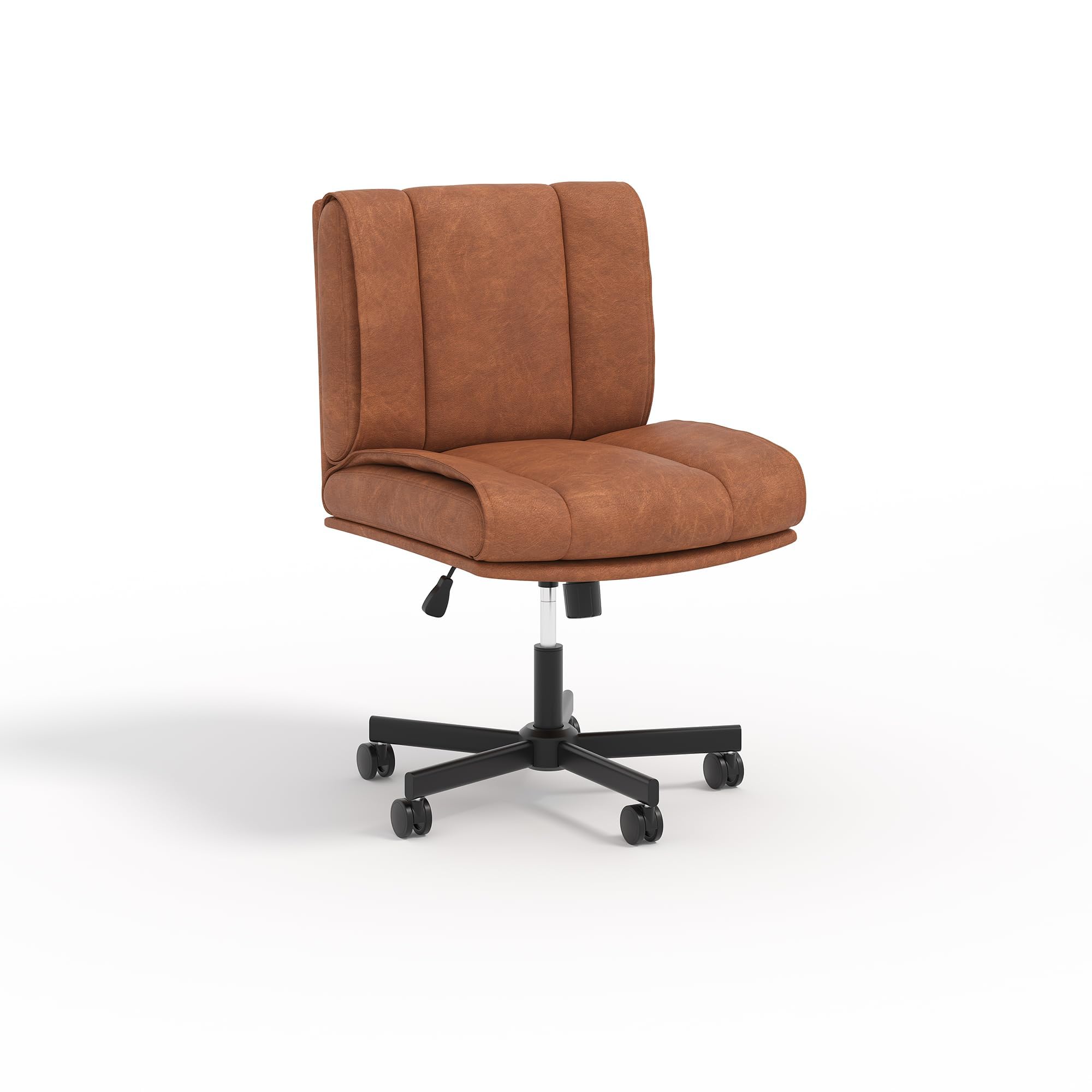 Garvee Silla Giratoria De Tela Sin Brazos, con Ruedas, Diseño Moderno, Fácil De Montar y Limpiar, para Maquillaje y Oficina En Casa, Color marrón