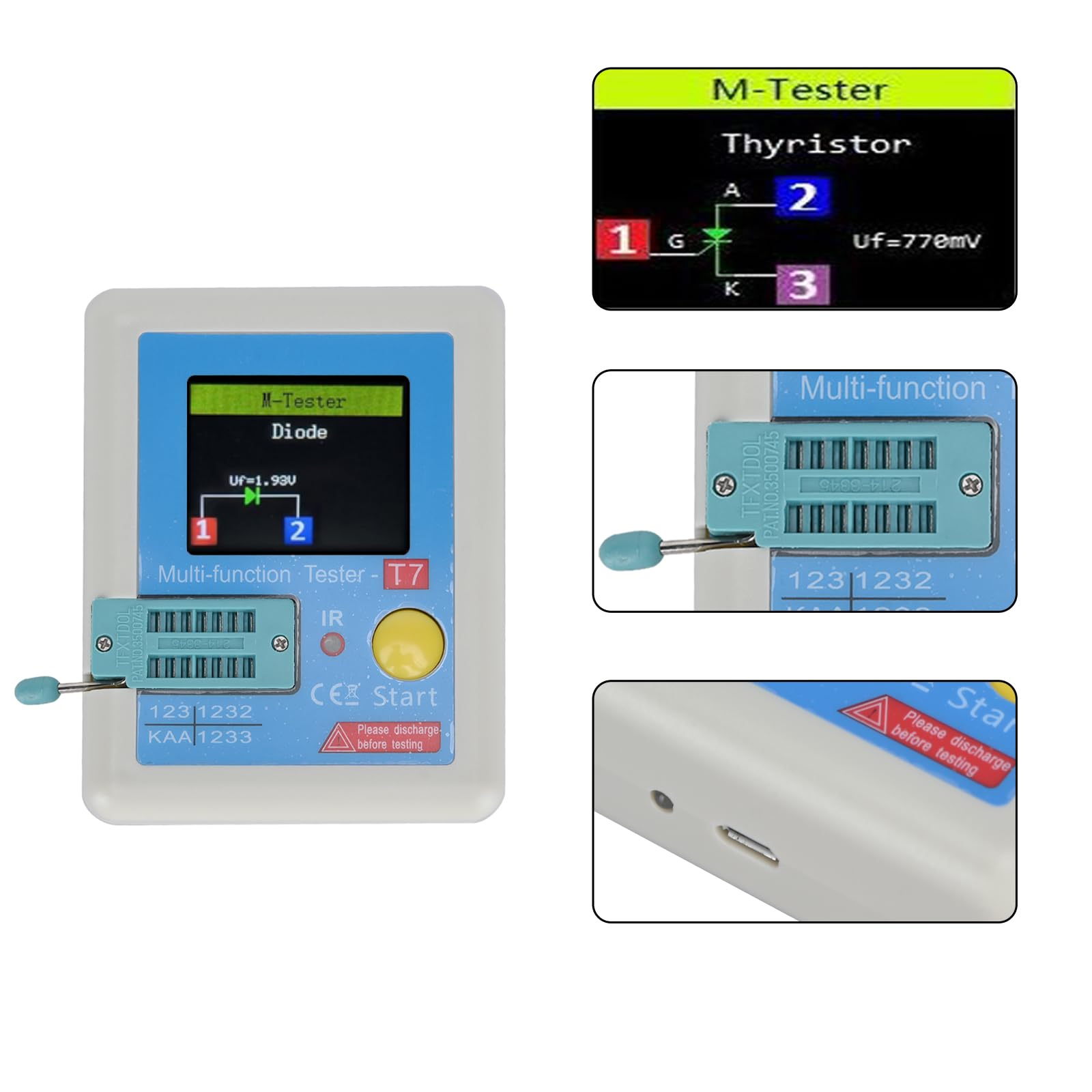 Podazz LCR-T7 Transistor-Tester, hohe Präzision, Multifunktions-Tester, 128 TFT LCD, Dioden-Kapazität, Triode