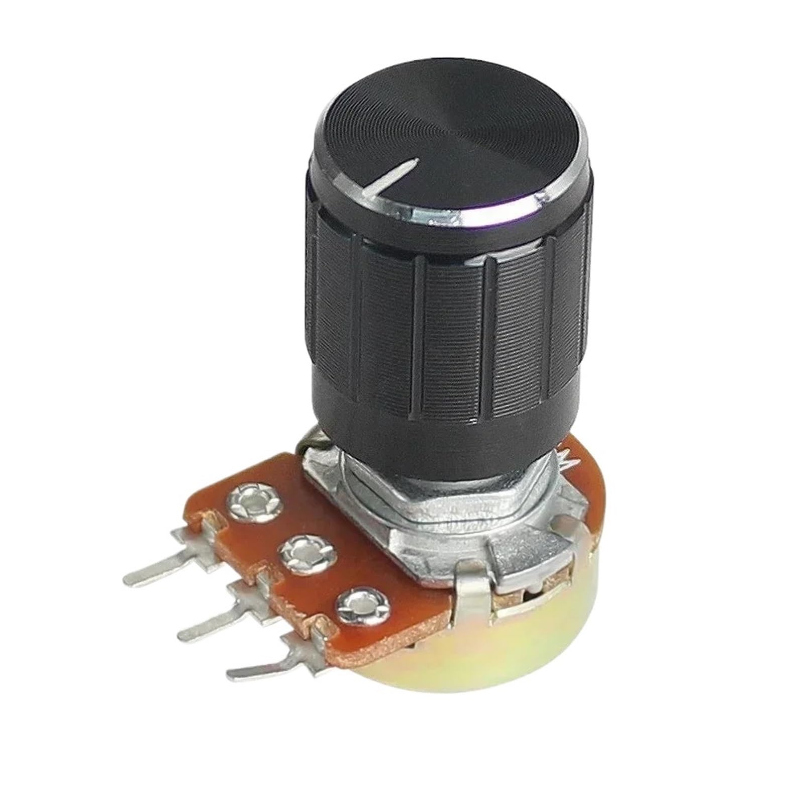 Kit de 5 potenciómetros lineales WH148 de 15 mm (10 K, 1 K, 2 K, 5 K, 20 K, 50 K, 100 K, 250 K, 1 M, 3 pines, con tapa de perilla de aleación de aluminio negra)(10K Ohm)