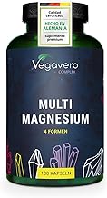 Advanced Multi Magnesium Complex Vegavero® | with 4x Chelated Magnesium: Citrate, Bisglycinate, Malate & Taurate | and Vitamins B6 & B2 for Superior Absorption | 180 Vegan Capsules | NO Additives