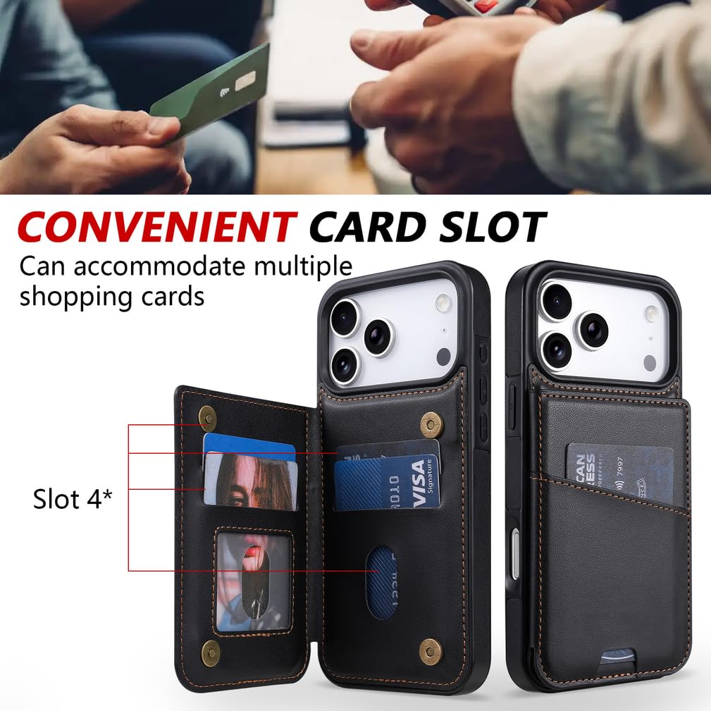 Etui z portfelem do iPhone'a 17/17 Pro/17 Air/17 Pro Max, skórzany portfel, etui na telefon, stojak, ochrona przed upadkiem, biznesowa powłoka ochronna RFID (brązowy, 17 Air)