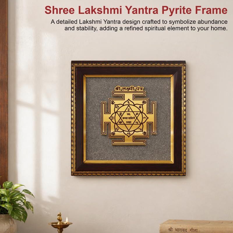 Image of Shree Lakshmi Yantra Wall Frame for Wealth, Fortune & Positive Energy, Gold Foil Spiritual Decor