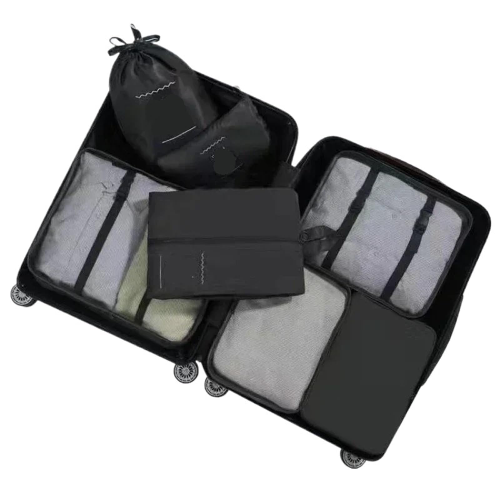 7-piece Set Travel Bag Organizer Clothes Luggage Blanket Shoes Organizers Suitcase Pouch Packing Cubes for Suitcases(Black)