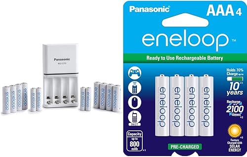 Eneloop Panasonic K-KJ55MC84CZ Power Pack; 8AA, 4AA y batería avanzada de 3 horas cargador rápido y baterías recargables precargadas BK-4MCCA4BA AAA