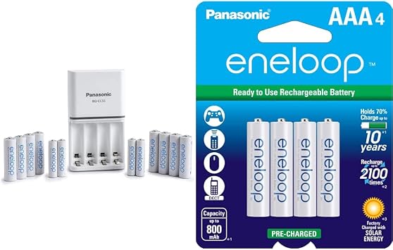 Eneloop Panasonic K-KJ55MC84CZ Power Pack; 8AA, 4AAA, and Advanced Battery 3 Hour Quick Charger & BK-4MCCA4BA AAA 2100 Cycle Ni-MH Pre-Charged Rechargeable Batteries, Pack of 4