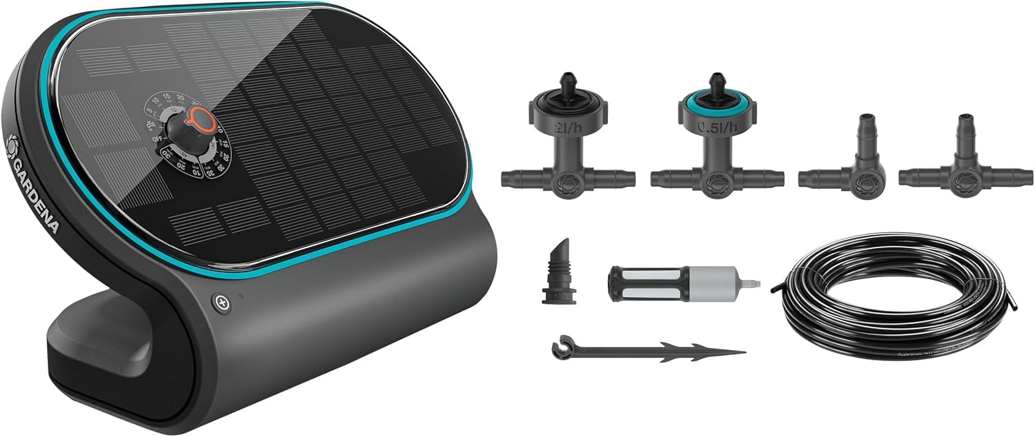 Gardena AquaBloom L Set, autarkes Bewässerungssystem für Balkon, Terrassen und Hochbeete, ohne Wasser- oder Stromanschluss, einfache Installation, versorgt bis zu 30 Pflanzen (13330-20)