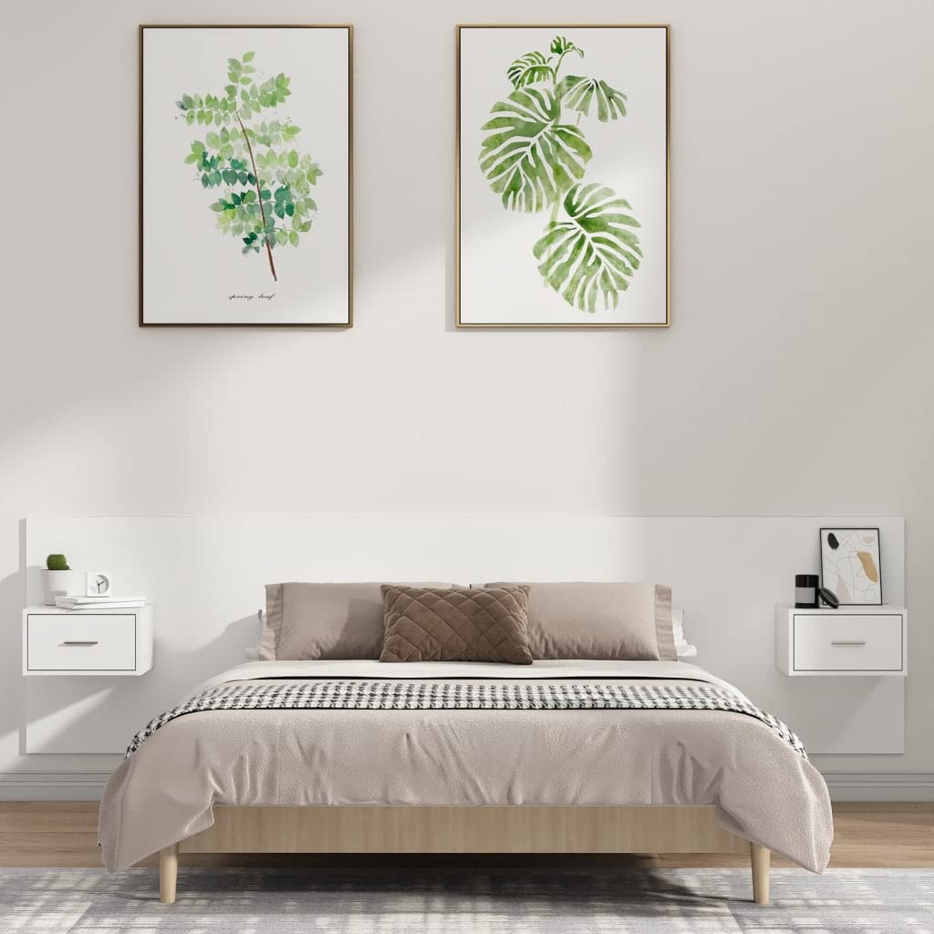vidaXL Cabecero de Cama Cabezal Dormitorio Estructura Habitación Mobiliario Muebles Decoración Adorno con Mesitas Madera Contrachapada Blanco