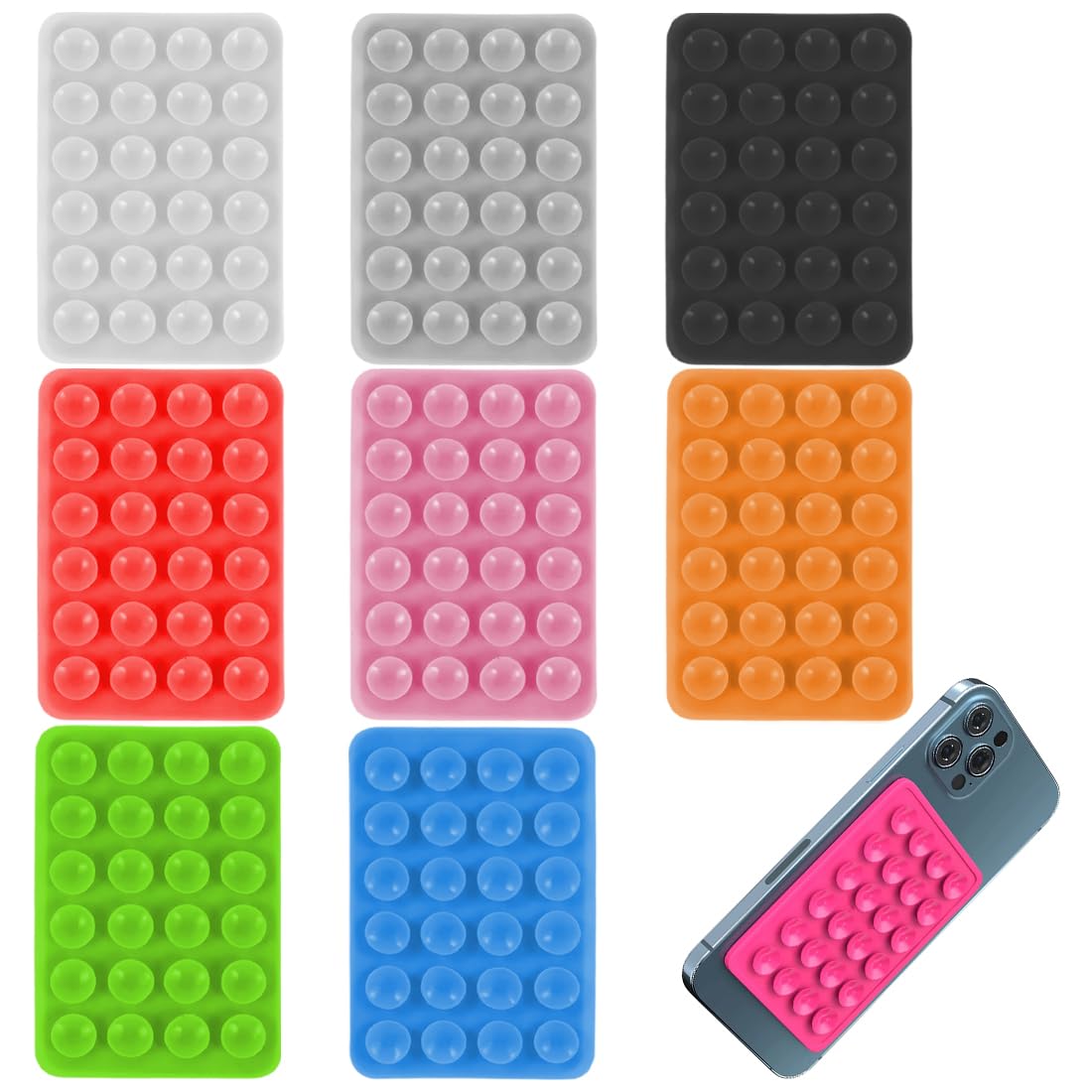BCZR 8 Pezzi Ventose In Silicone Per Telefono - Supporti Quadrati Riutilizzabili Per Presa Saldacuori, Mani Libere