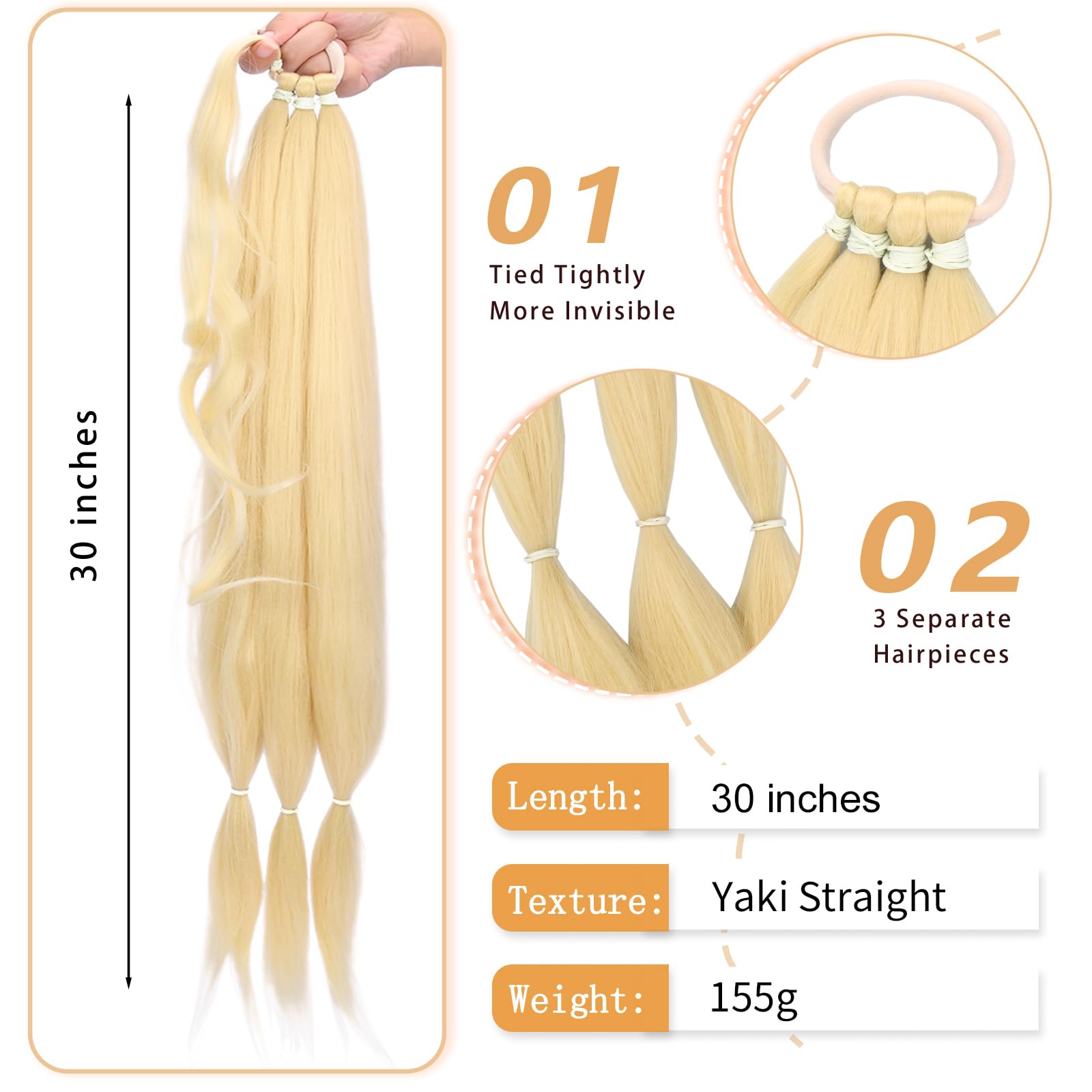 Gledola Long Braided Ponytail Extension 30 Inch Pre stretched Braiding Hair Extensions DIY Braid Ponytail Synthetic Hair Piece (Light Blonde - Image 2