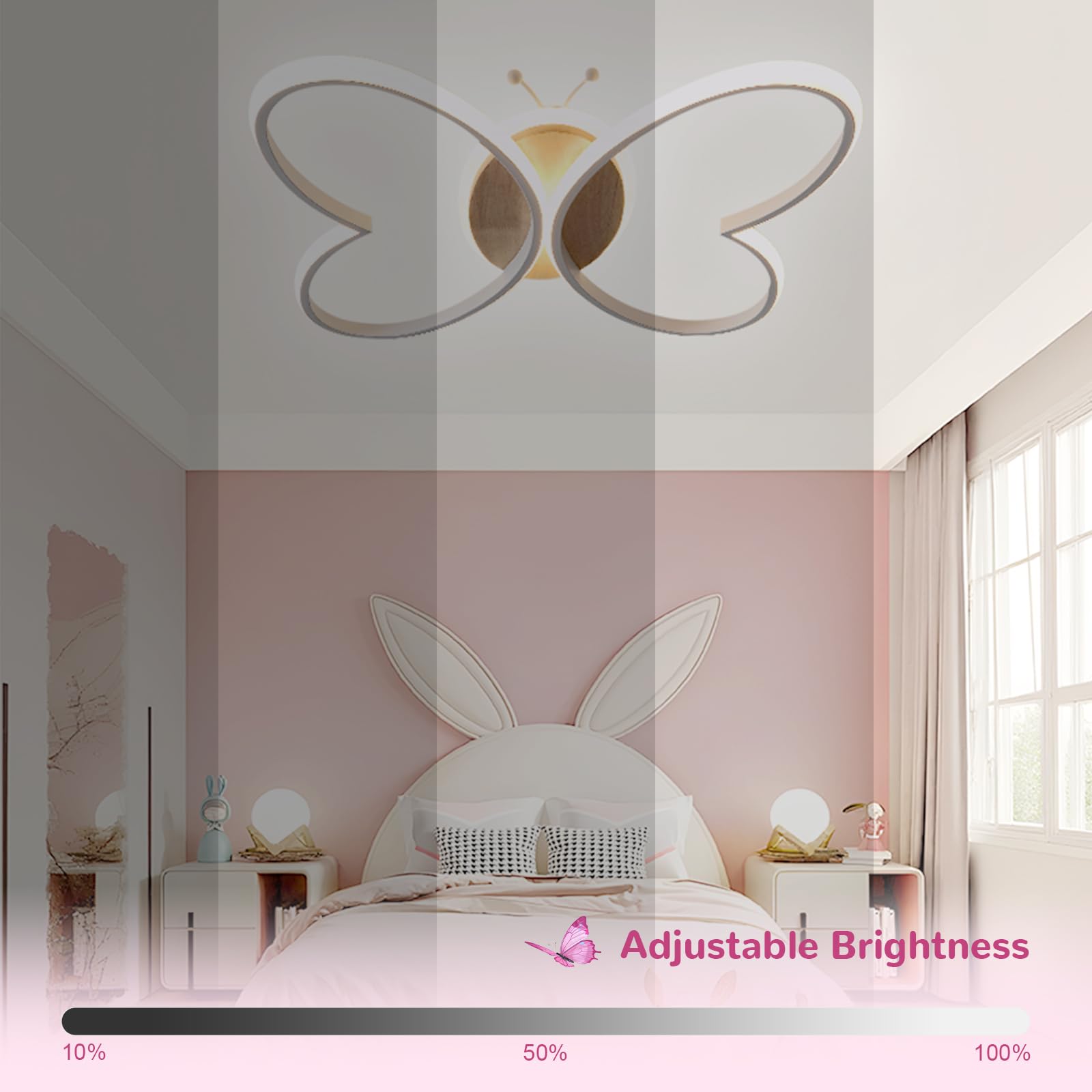 38CM Plafoniera Cameretta Bambini Lampadario, 40W Farfalla Cameretta Plafoniera Led Soffitto con Telecomando con Funzione di Luce Notturna, Lampade a Soffitto Cameretta Bambina camera