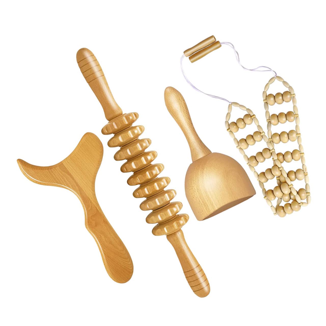 Healvian 4pezzi Massaggiatore in Legno Agopuntura Bastoncino Massaggiante Per Corpo Raschietto Per Strumenti Per Massaggi Multifunzionali Adatti Per Uso Casalingo e Viaggi