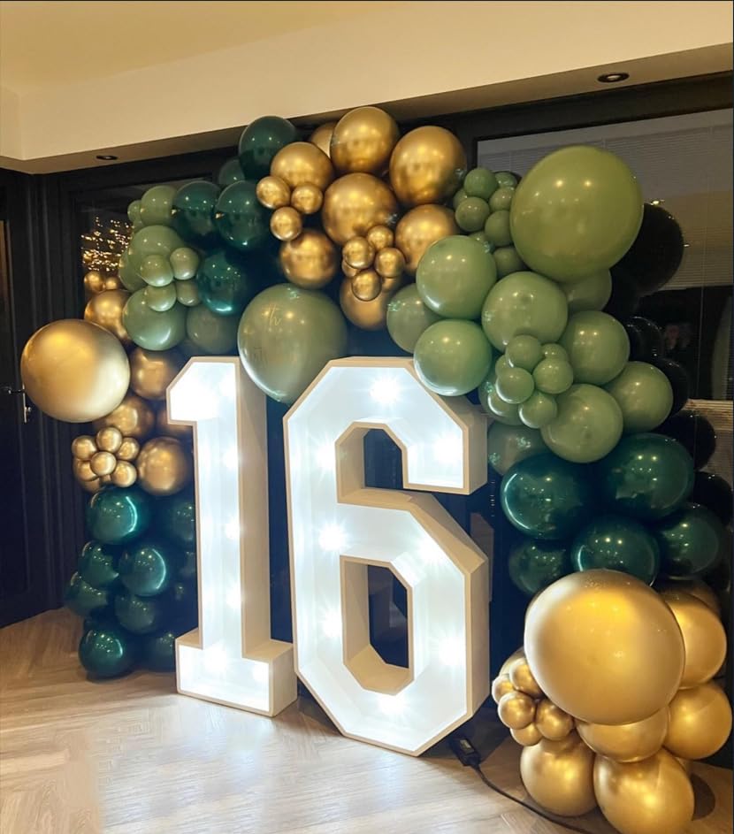 Image of Green and Gold Balloon Arch Kit, Dark Emerald Green Hunter Forest Sage Green Metallic Gold Balloon Garland kit, 18 12 10 5 Inch Balloons for Birthday Wedding Jungle Safari Party Decorations