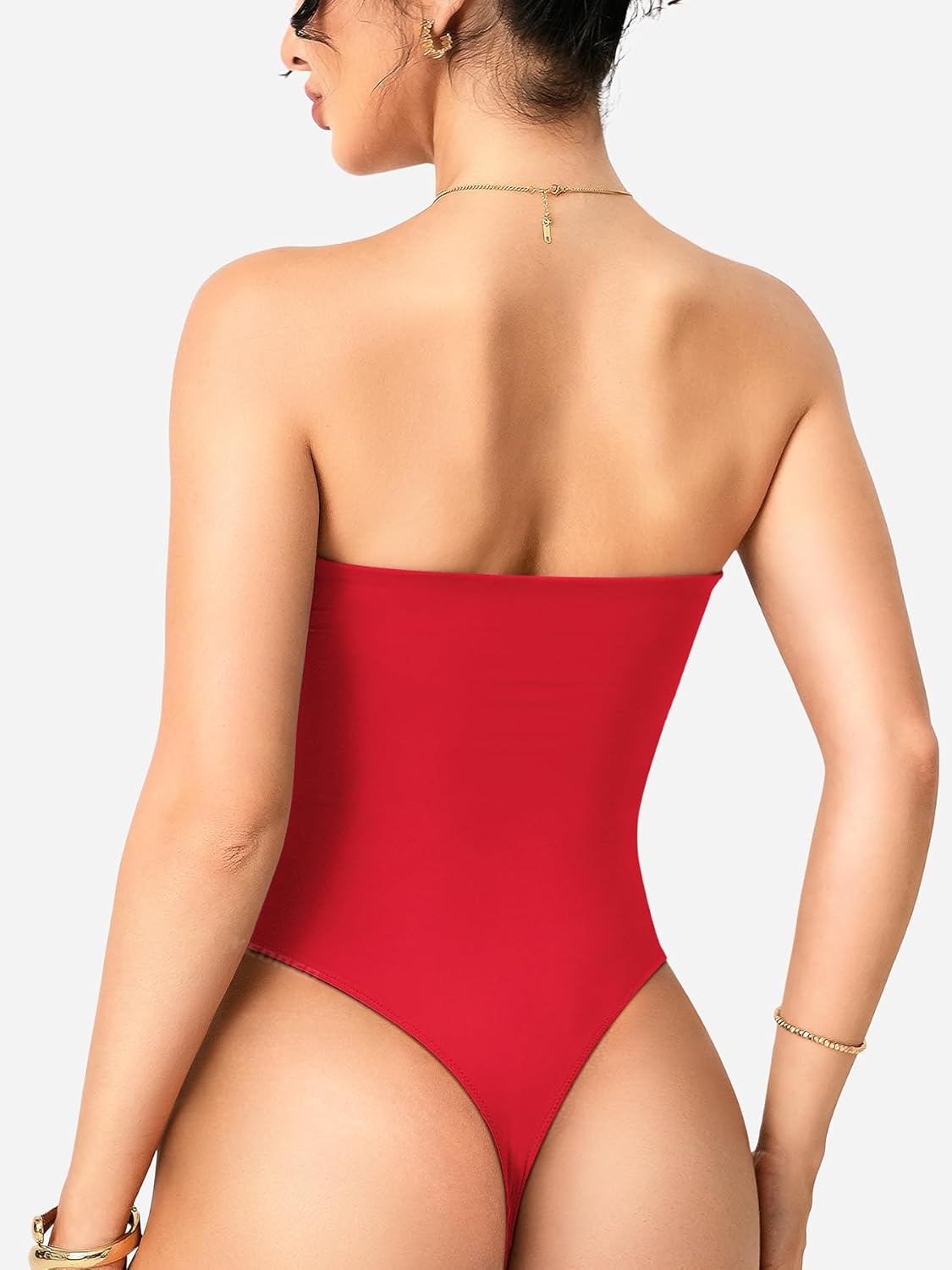 YEOREO Hyperflex Strapless Bodysuit Tube Top Off Shoulder Double Lined Thong Bodycon Slim Fit Summer Sexy Leotard - Image 4