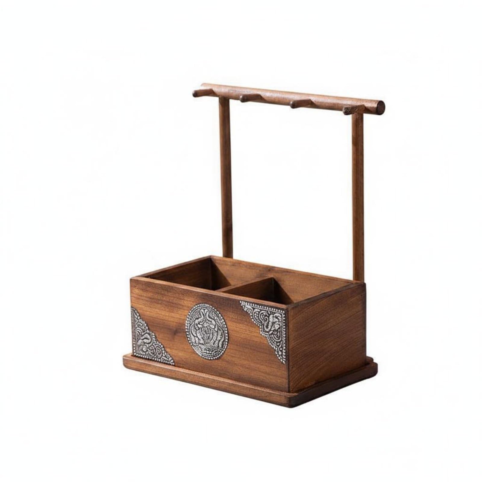 Portachiavi Ingresso Organizer Chiavi Vassoio da Scrivania Supporto in Legno Solido con Barra per Collane E Finitura Fatta a Mano Adatto per Ingresso Soggiorno Studio Regalo