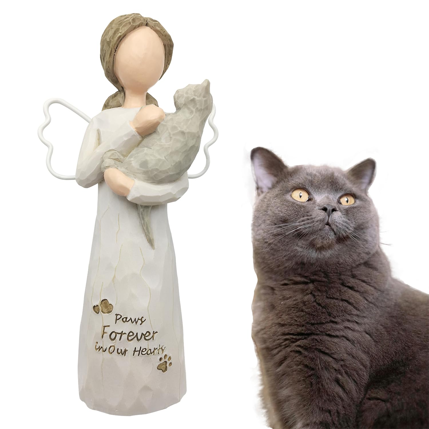LUROLURORY Memorial Gift for Loss of Cat - Sympathy Gift in Memory of Passing Away Pet - Resin Angel Figurine for Cat Mom and Lovers