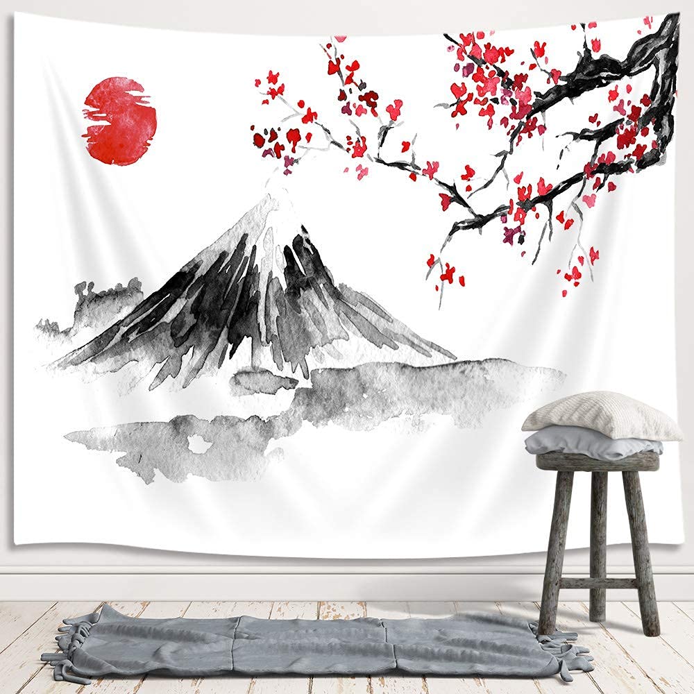 YISUMEI Japanese Decor Tapestry Mount Fuji Tapestry for Bedroom Aesthetic Red Sun Tapestries Wall Hanging for Room Decor(M/130x150cm/51x60inch) - Image 2