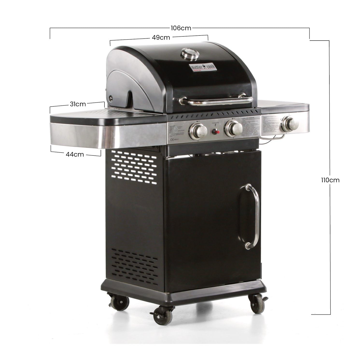 Brigros - Barbecue a Gas DALLAS con Rotelle, 3 Fuochi, Potente e Pratico, Sistema di Pulizia Facile, Grigli 60 x 42 cm
