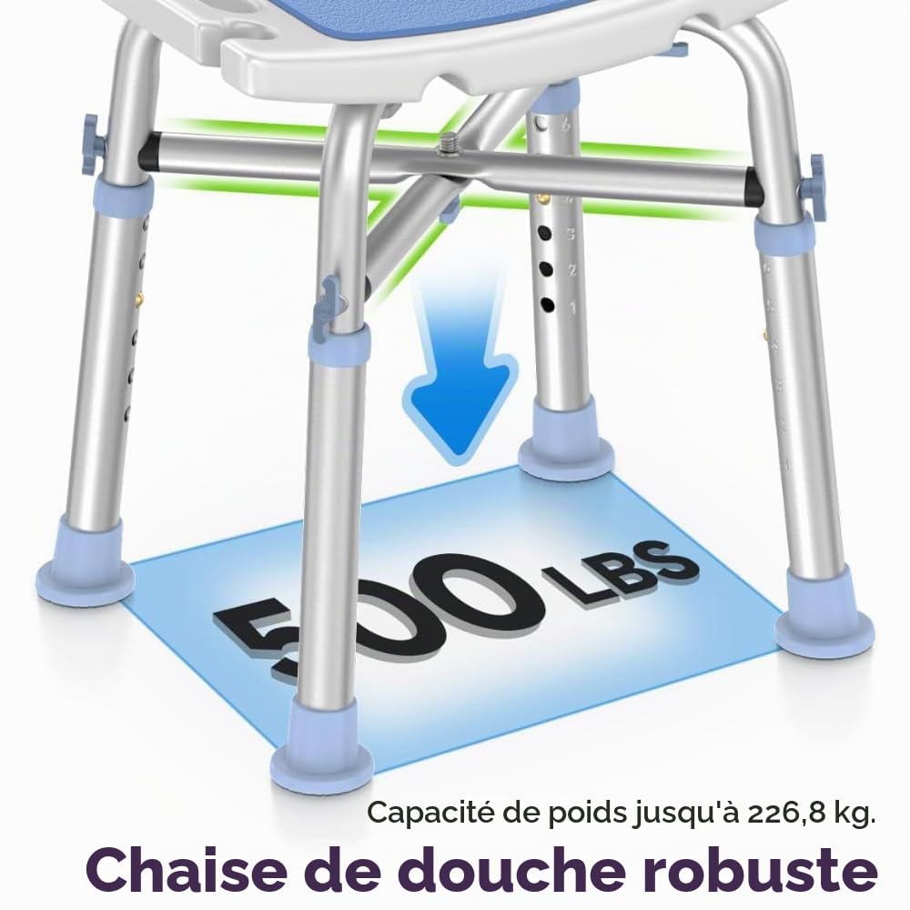 NEWFUN Chaise de Douche， Siege de Douche Adulte，Tabourets de Douche et de Bain, Chaise de Douche Antidérapante, Tabouret de Douche Antidérapant, Montage sans Outil, Siège de Bain pour Adultes, 150KG