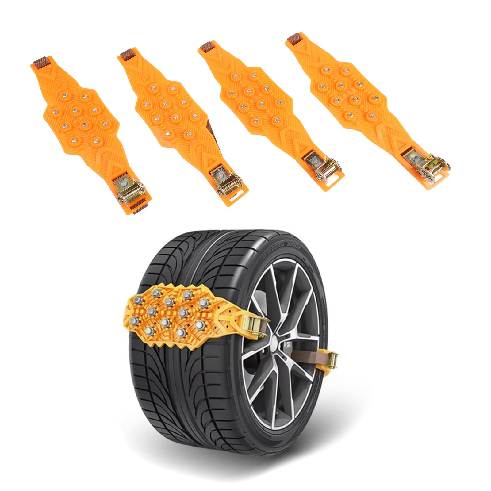 Lot de 4 chaînes à neige antidérapantes pour pneus de voiture, sangles de traction en acier TPU avec boucles réglables pour routes verglacées, terrains boueux et sécurité de conduite en plein air