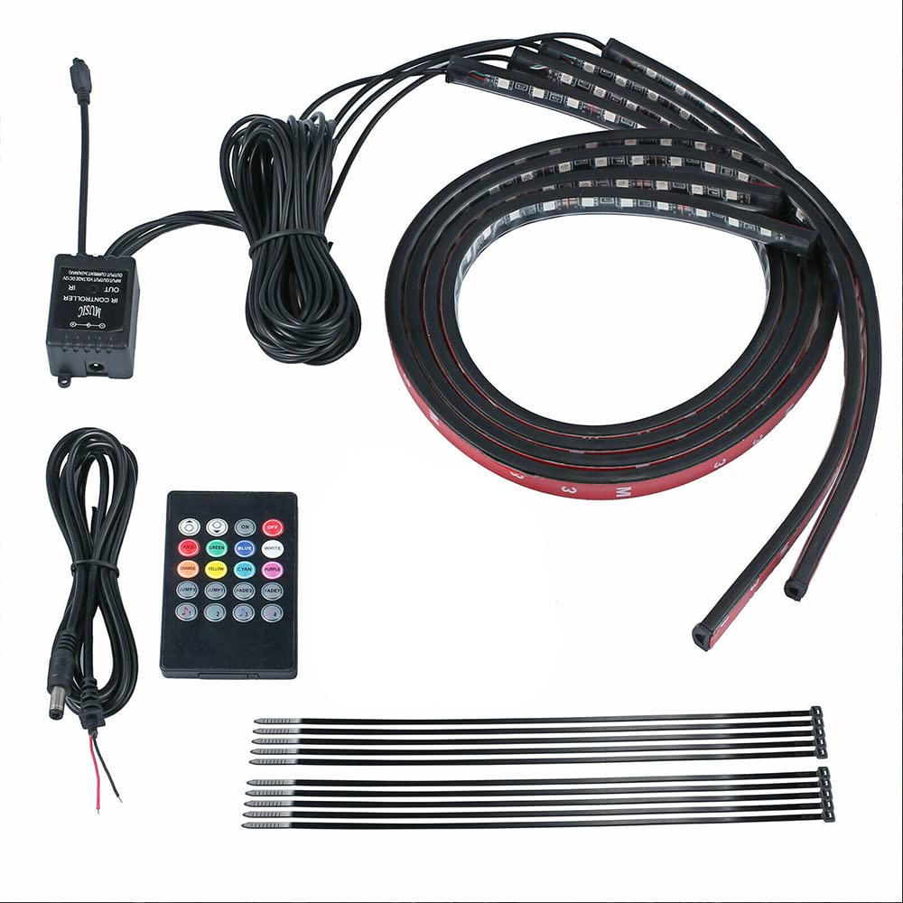 Riloer Barre de lumière LED ambiante de Voiture 12 V, kit de lumière de Bande de contrôle de Musique extérieure 4 pièces, Tube de Voiture étanche SMD5050 sous Les Lampes de carrosserie rougeoyantes