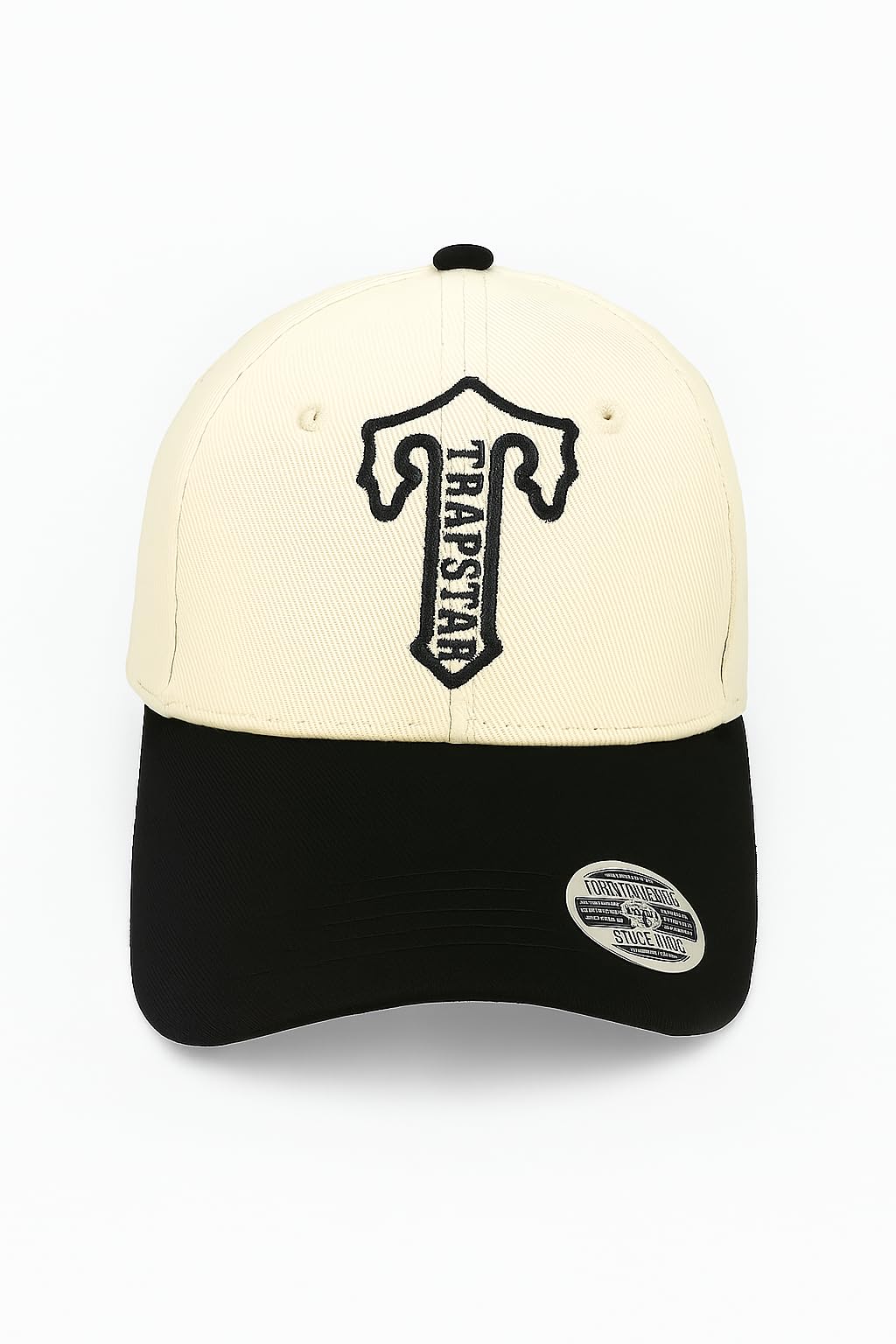 hoboken Vintage Style Baseball Cap, Two-Tone Cream and Black, Embroidered T Design-picture-14