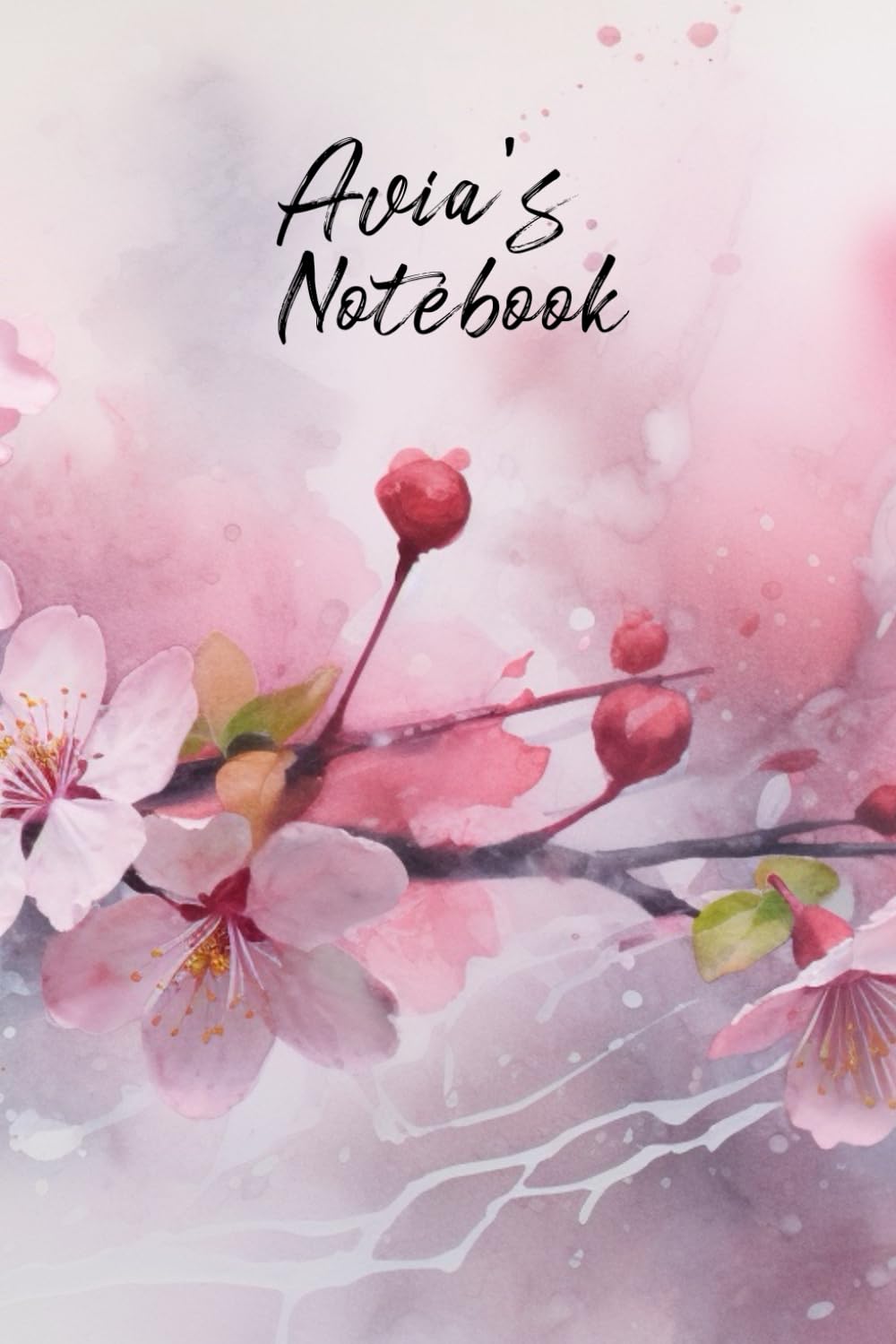 Avia’s Notebook: Personalized Diary Journal for Avia, Stylish Watercolor Apple Blossom Diary, 6"x 9" 160 Lined Pages